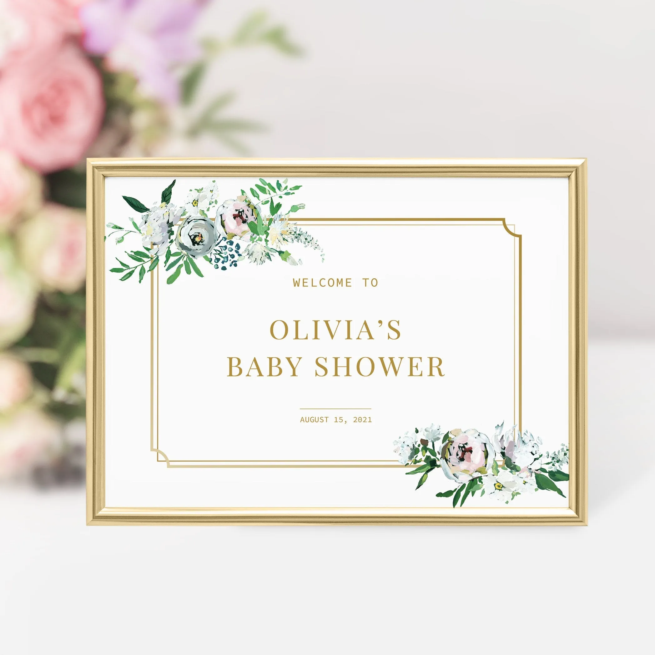 Blush Floral Greenery Baby Shower Welcome Sign Template, Printable Large Welcome Sign, Editable INSTANT DOWNLOAD - BGF100