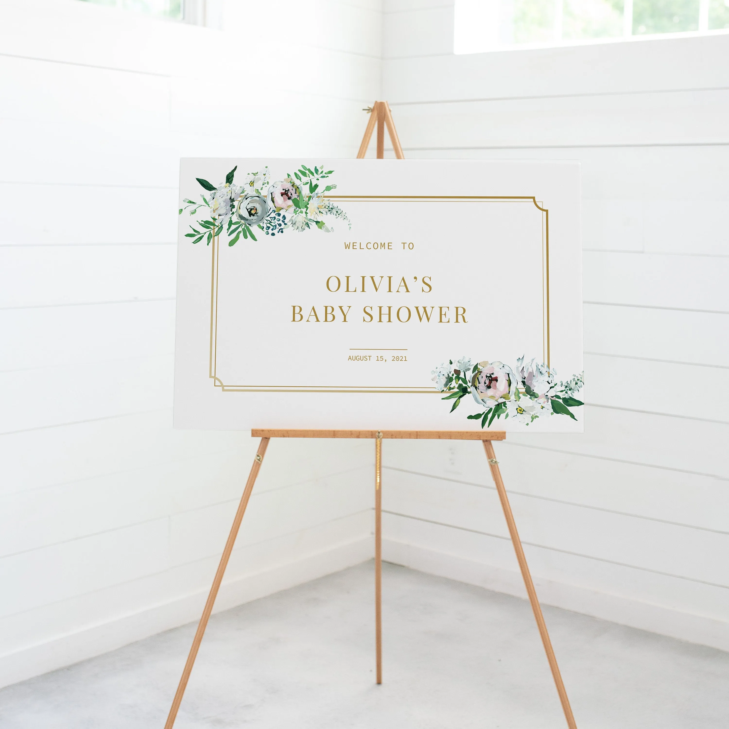 Blush Floral Greenery Baby Shower Welcome Sign Template, Printable Large Welcome Sign, Editable INSTANT DOWNLOAD - BGF100