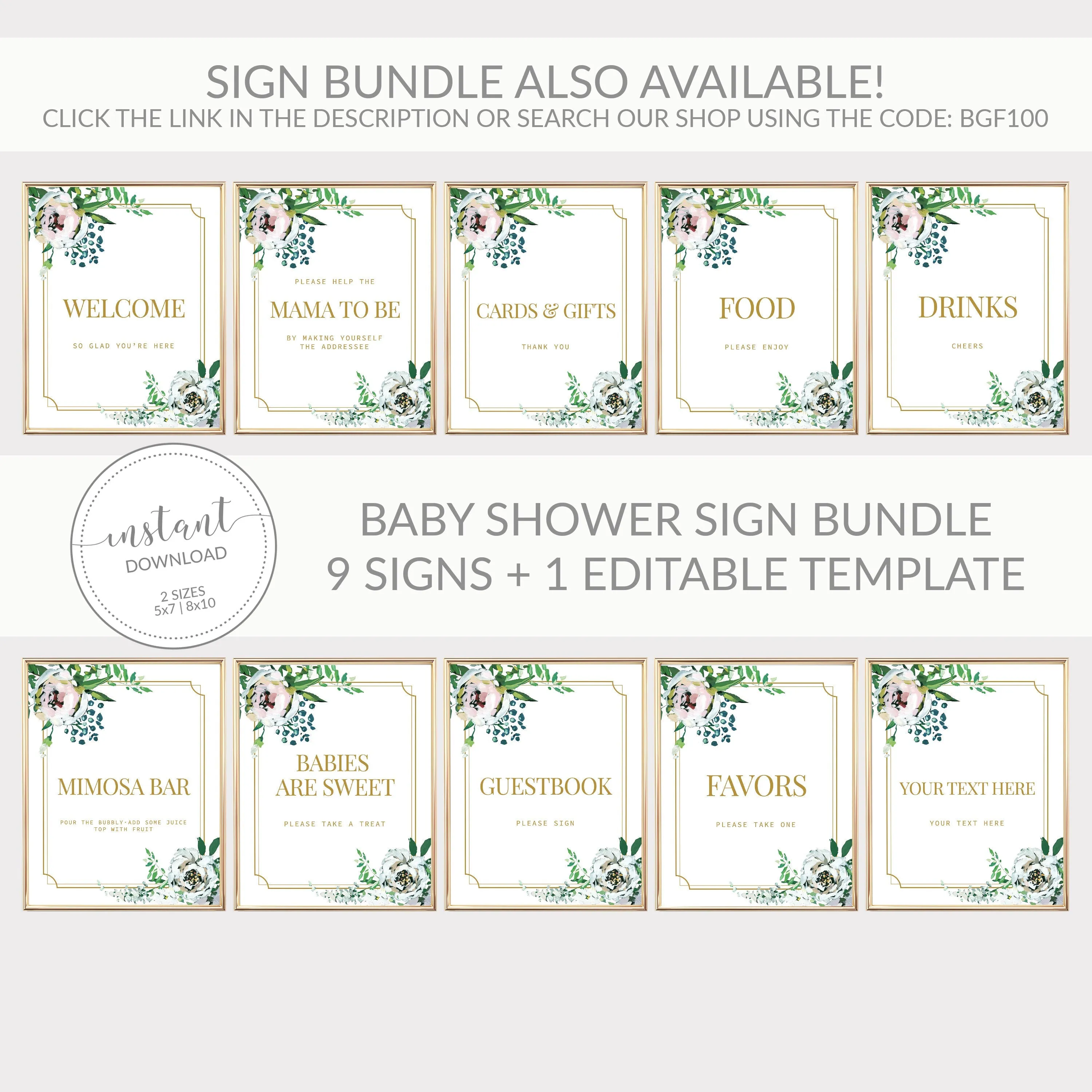Blush Floral Greenery Baby Shower Welcome Sign Template, Printable Large Welcome Sign, Editable INSTANT DOWNLOAD - BGF100