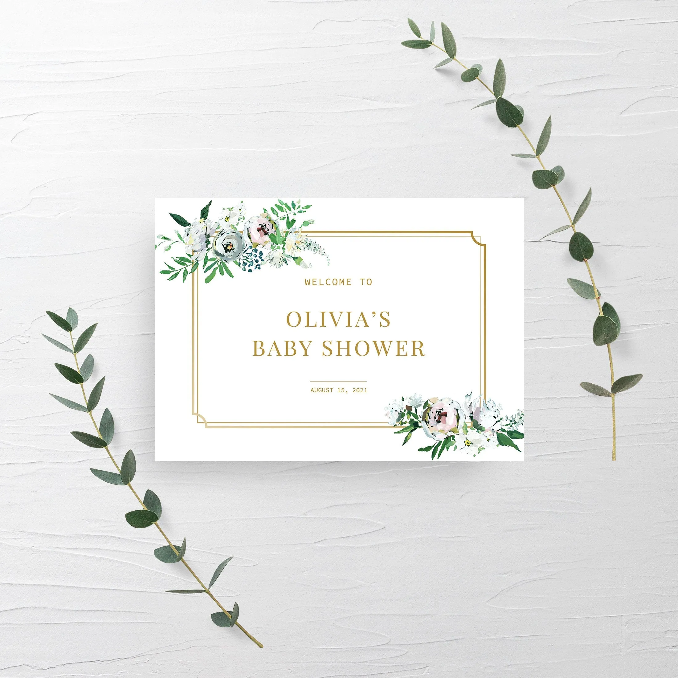 Blush Floral Greenery Baby Shower Welcome Sign Template, Printable Large Welcome Sign, Editable INSTANT DOWNLOAD - BGF100