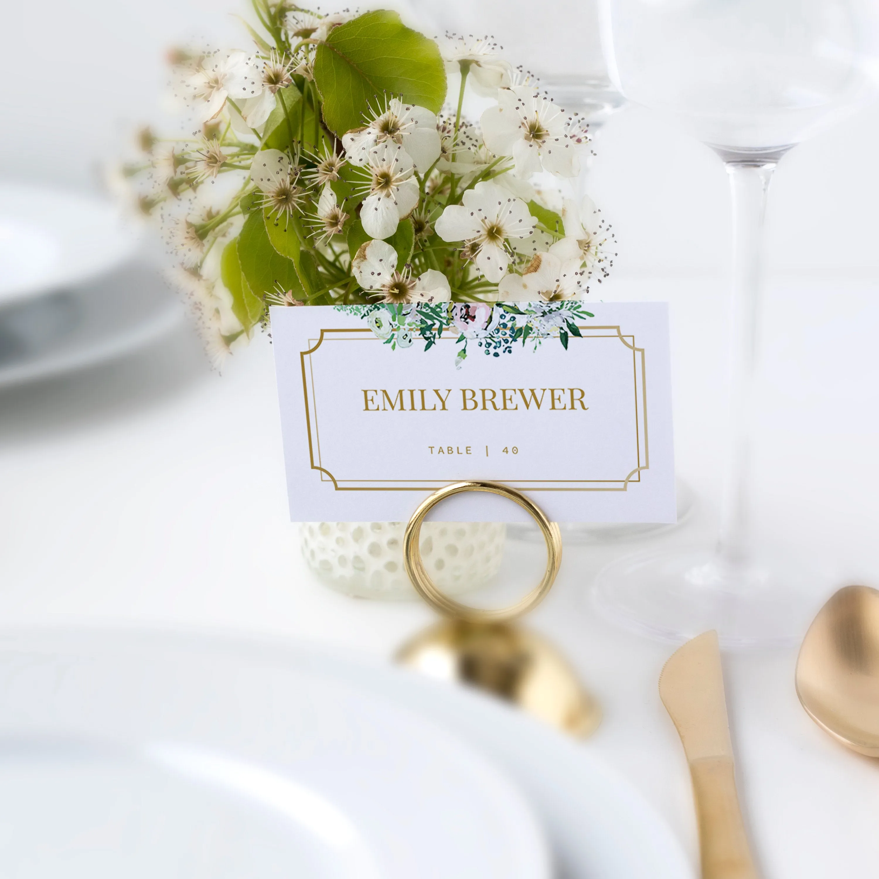 Blush Floral Greenery Wedding Place Card Template, Printable Wedding Name Cards, Editable INSTANT DOWNLOAD - BGF100