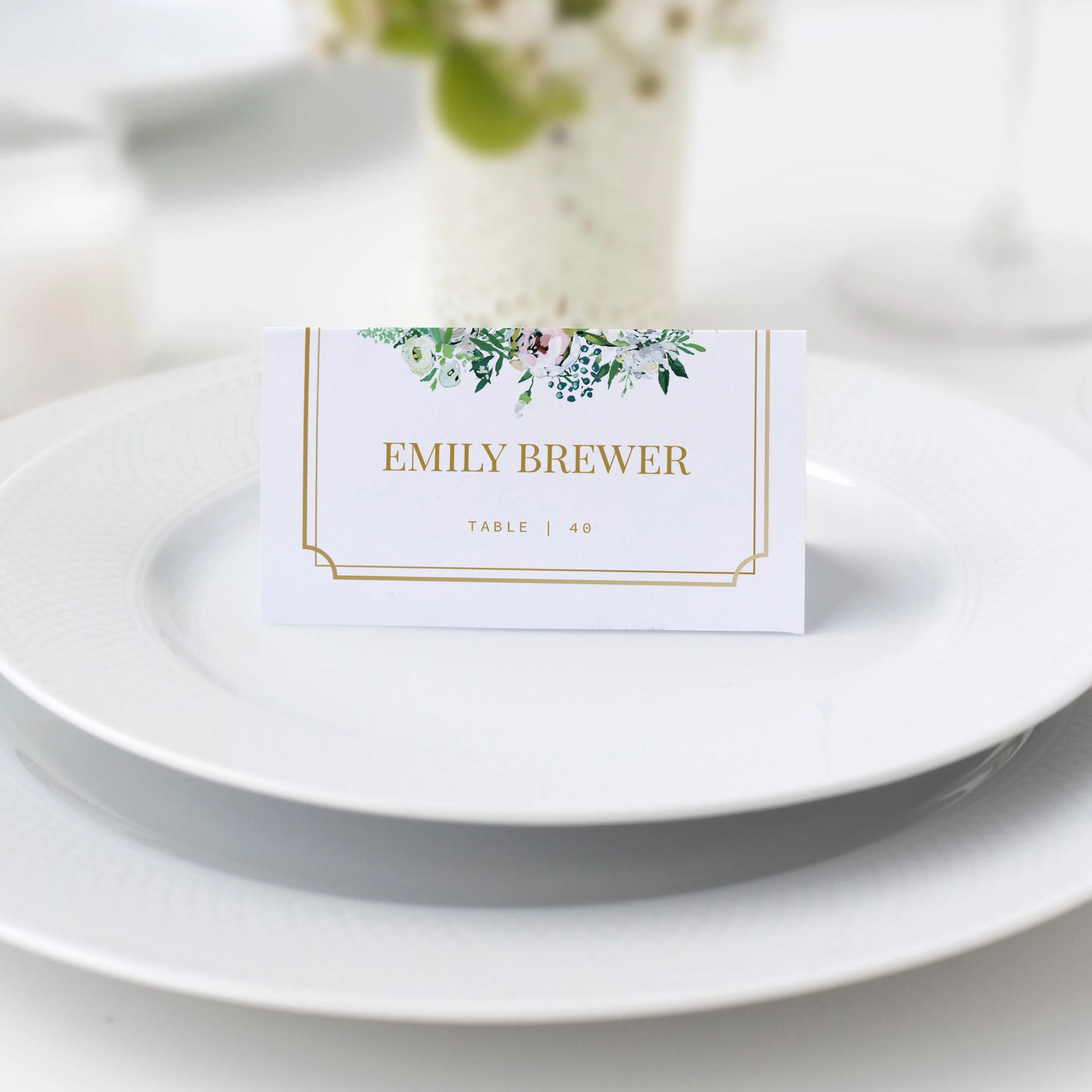 Blush Floral Greenery Wedding Place Card Template, Printable Wedding Name Cards, Editable INSTANT DOWNLOAD - BGF100