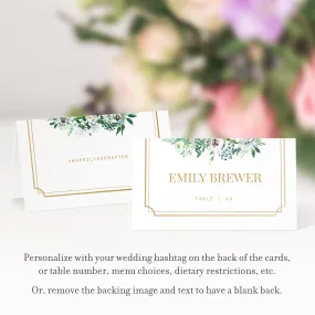 Blush Floral Greenery Wedding Place Card Template, Printable Wedding Name Cards, Editable INSTANT DOWNLOAD - BGF100