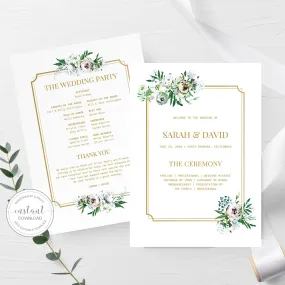 Blush Floral Greenery Wedding Program Template, Printable Wedding Ceremony Programs, Editable INSTANT DOWNLOAD - BGF100