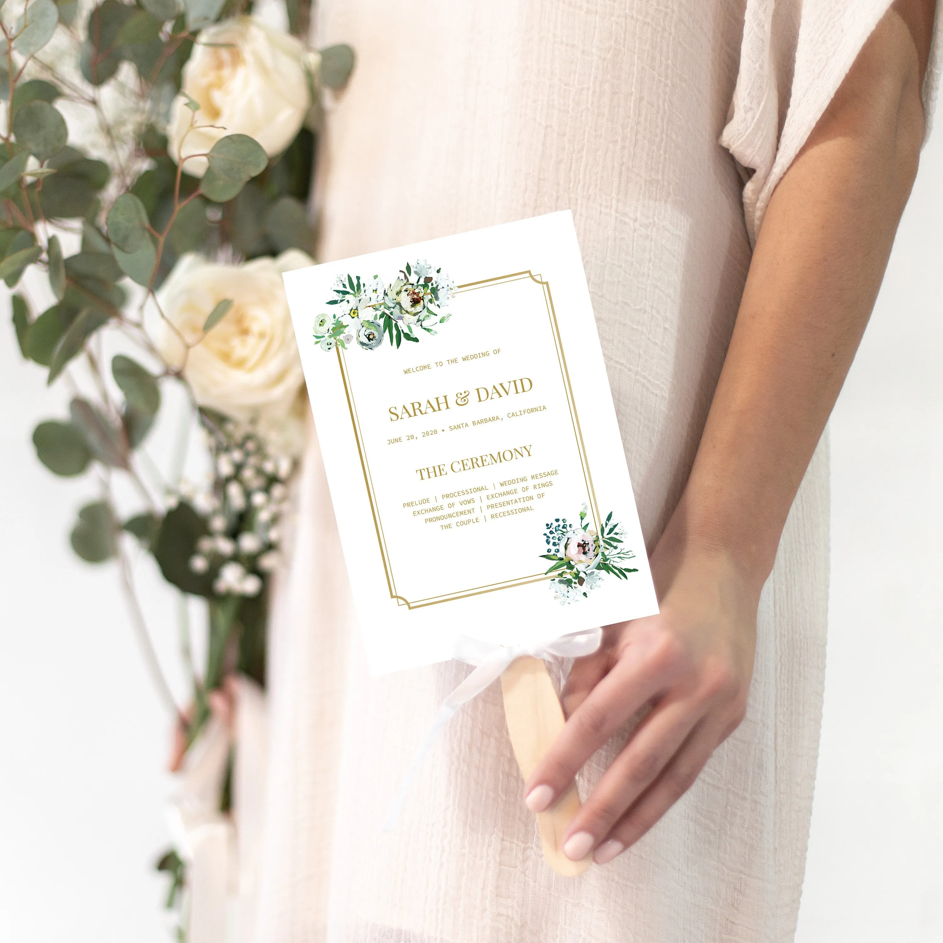Blush Floral Greenery Wedding Program Template, Printable Wedding Ceremony Programs, Editable INSTANT DOWNLOAD - BGF100
