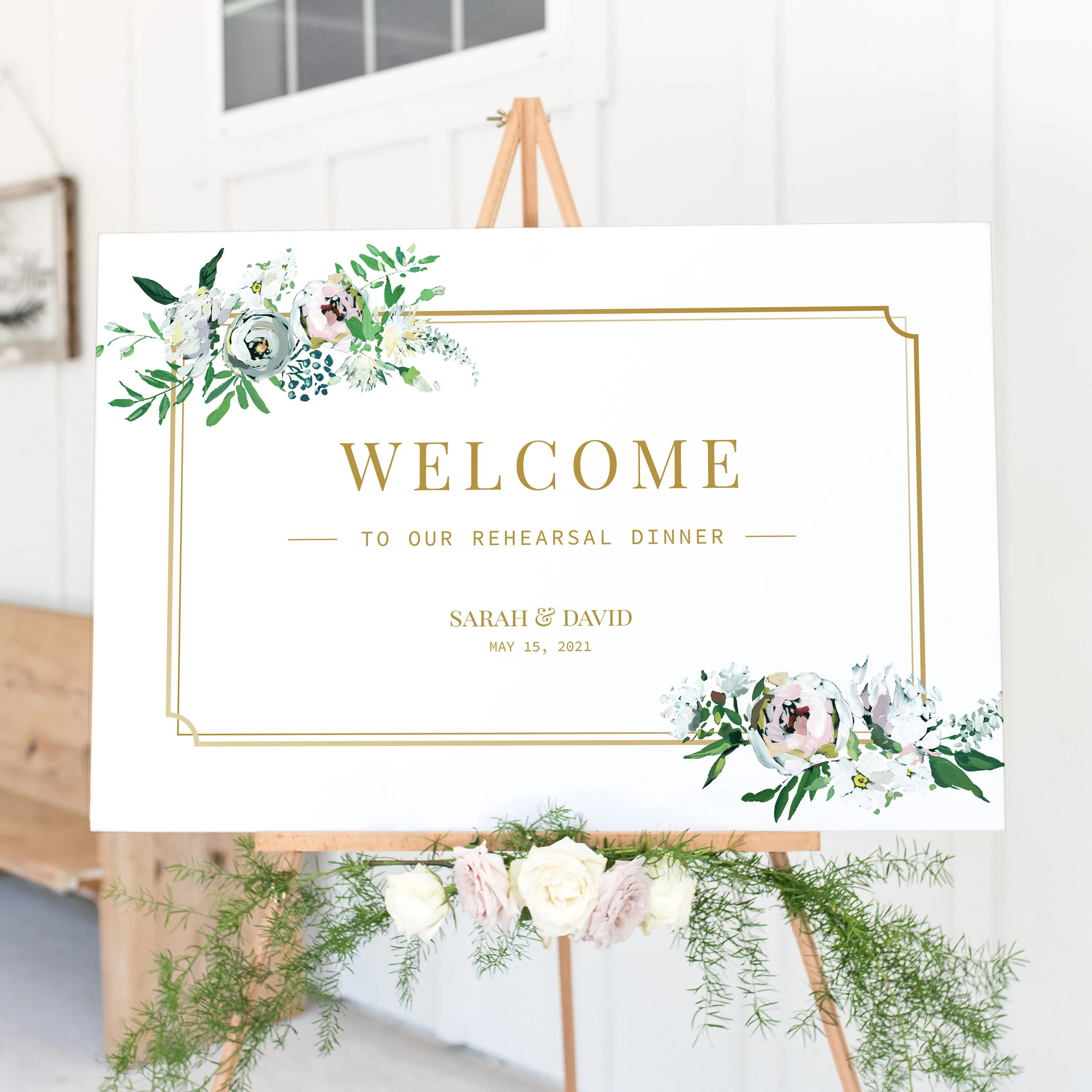 Blush Floral Greenery Wedding Rehearsal Dinner Sign Template, Printable Large Welcome Sign, Editable INSTANT DOWNLOAD - BGF100
