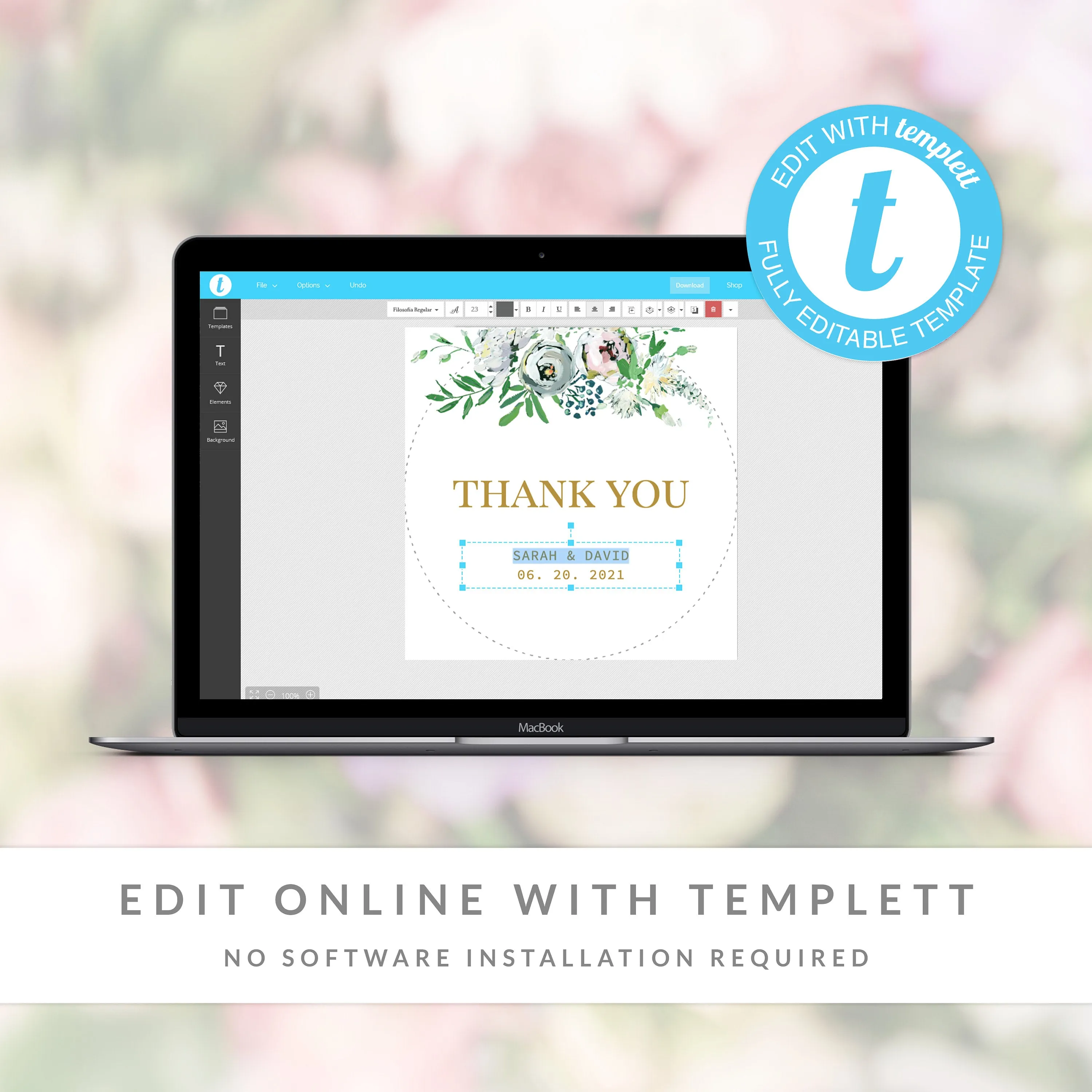 Blush Floral Greenery Wedding Stickers Template, Printable Wedding Thank You Stickers, Editable INSTANT DOWNLOAD - BGF100