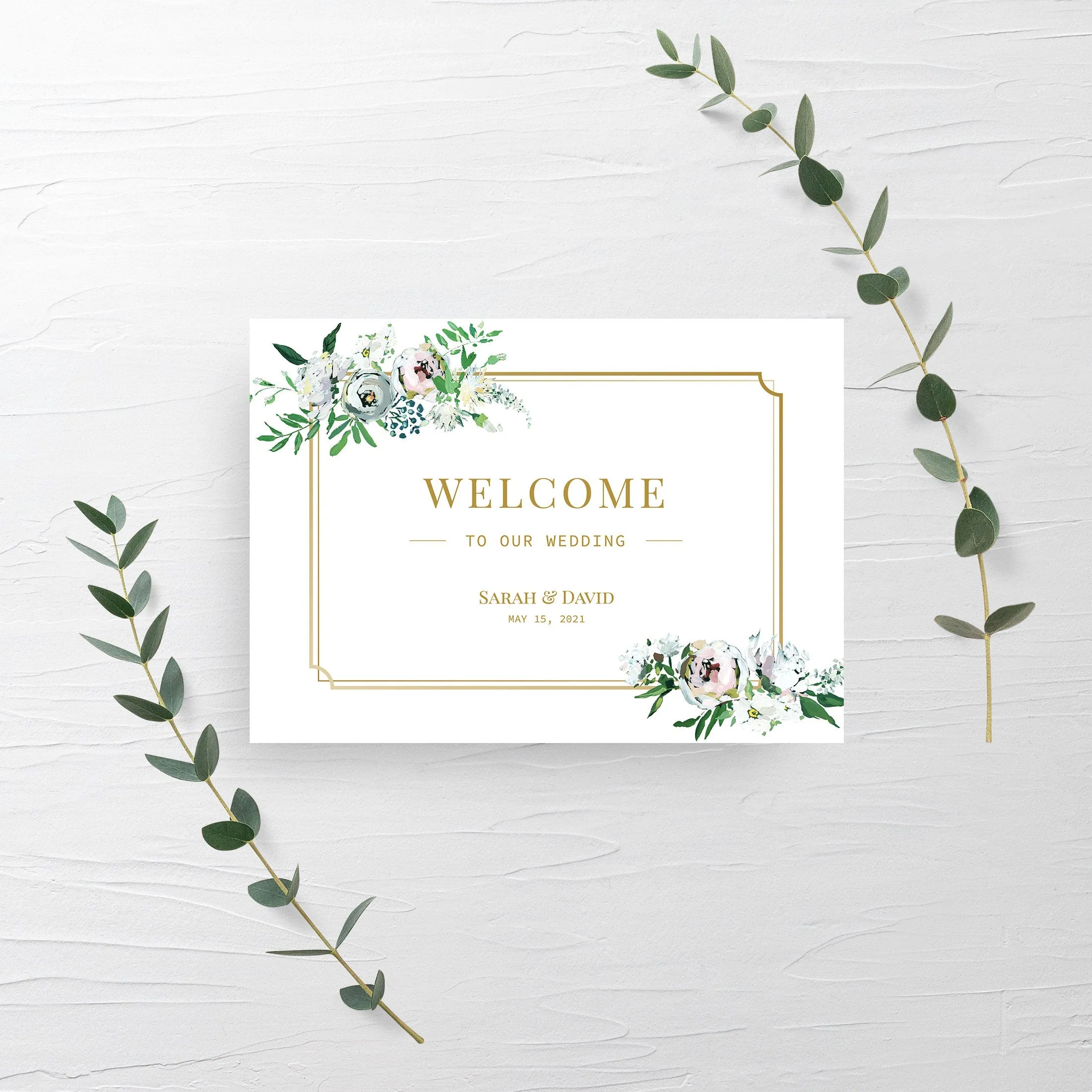 Blush Floral Greenery Wedding Welcome Sign Template, Printable Large Welcome Sign, Editable INSTANT DOWNLOAD - BGF100