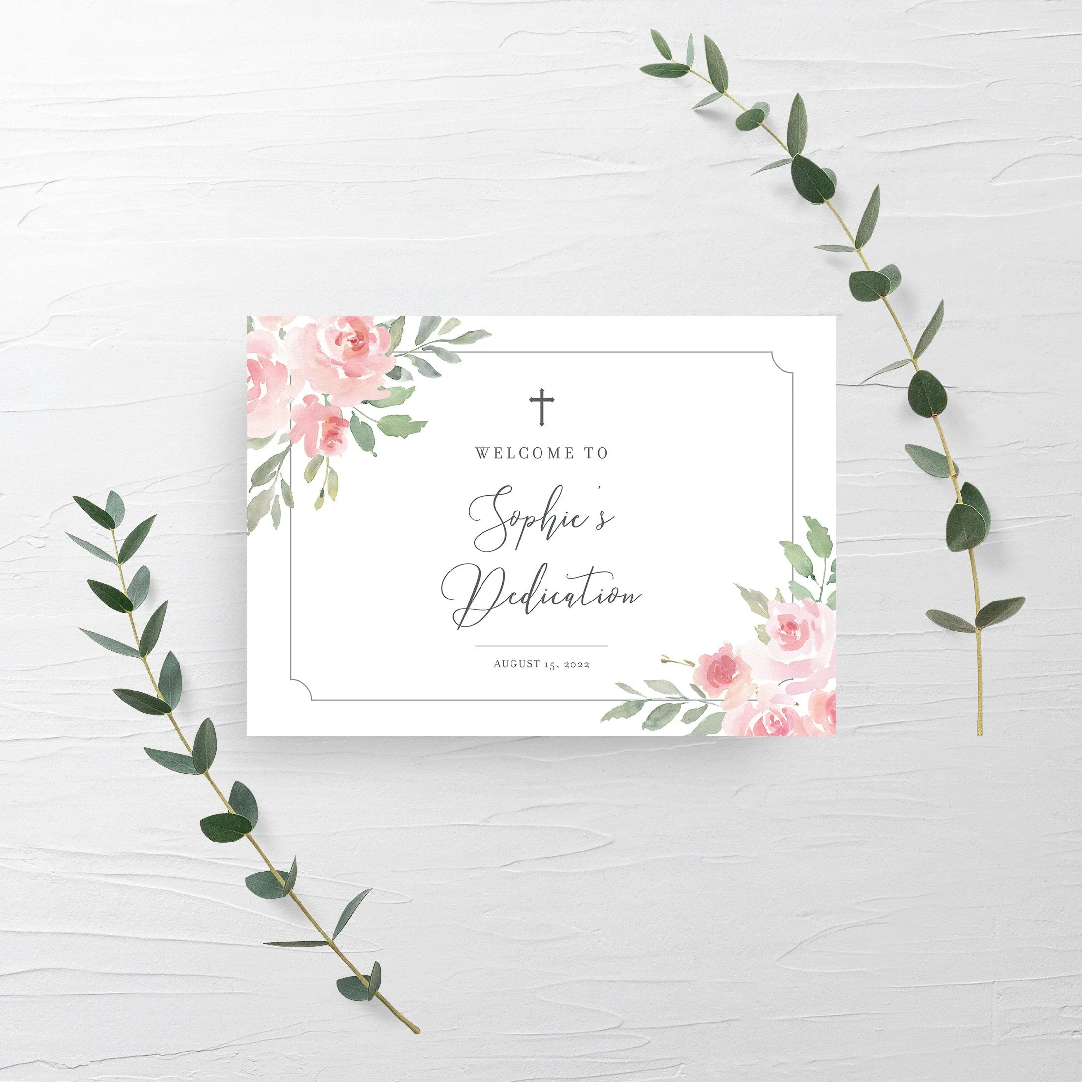 Blush Pink Floral Baby Girl Dedication Welcome Sign Template, Printable Large Welcome Sign, Editable INSTANT DOWNLOAD FR100