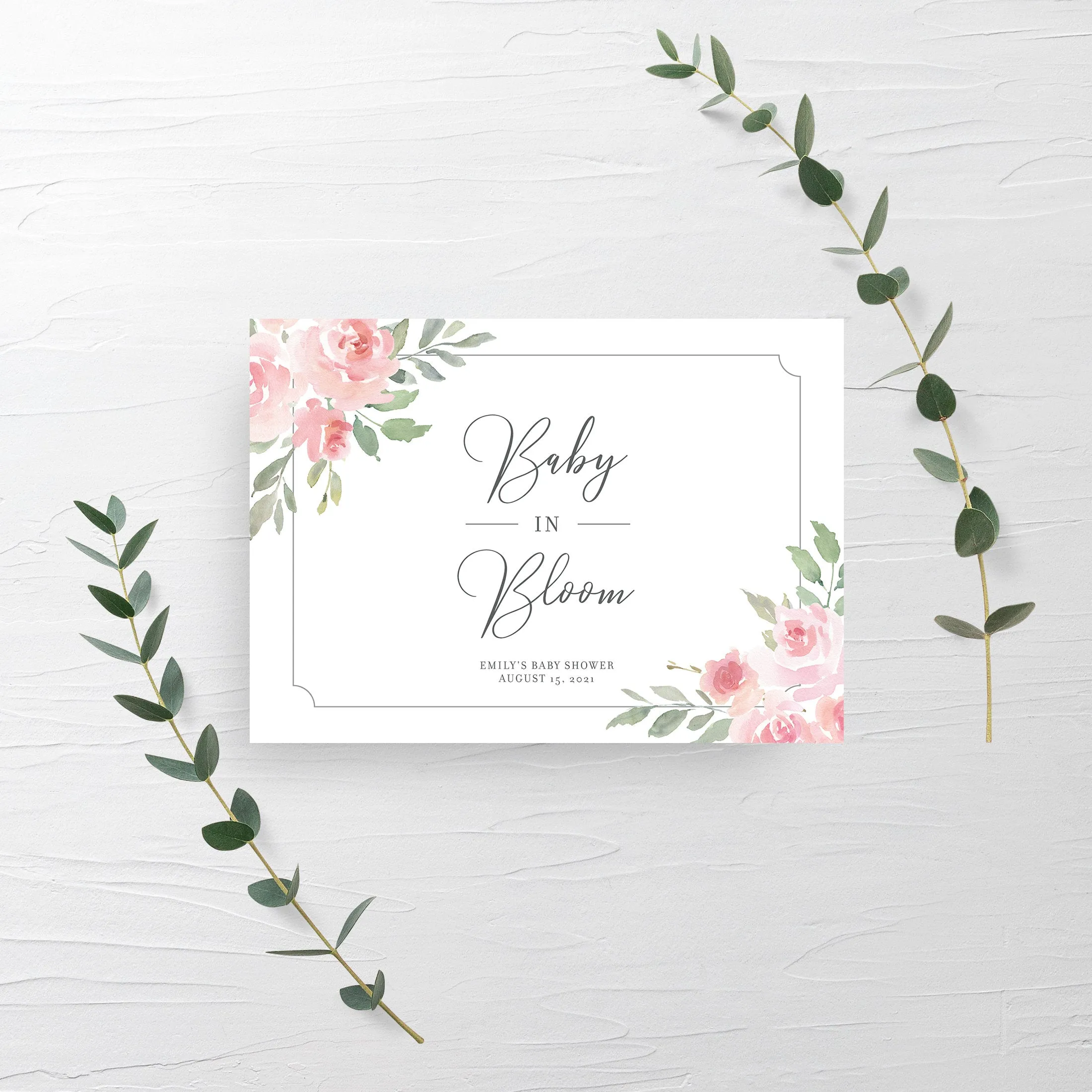 Blush Pink Floral Baby In Bloom Welcome Sign Template, Printable Large Baby Shower Welcome Sign, Editable INSTANT DOWNLOAD - FR100