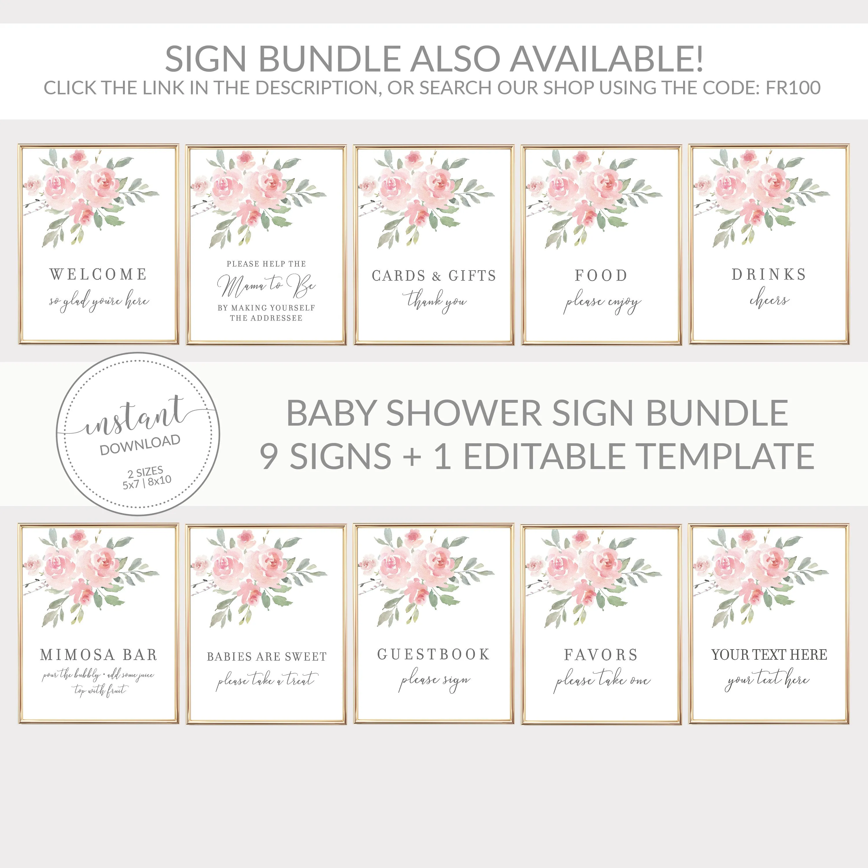 Blush Pink Floral Baby In Bloom Welcome Sign Template, Printable Large Baby Shower Welcome Sign, Editable INSTANT DOWNLOAD - FR100
