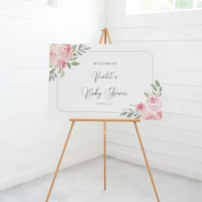 Blush Pink Floral Baby Shower Welcome Sign Template, Printable Large Welcome Sign, Editable INSTANT DOWNLOAD - FR100