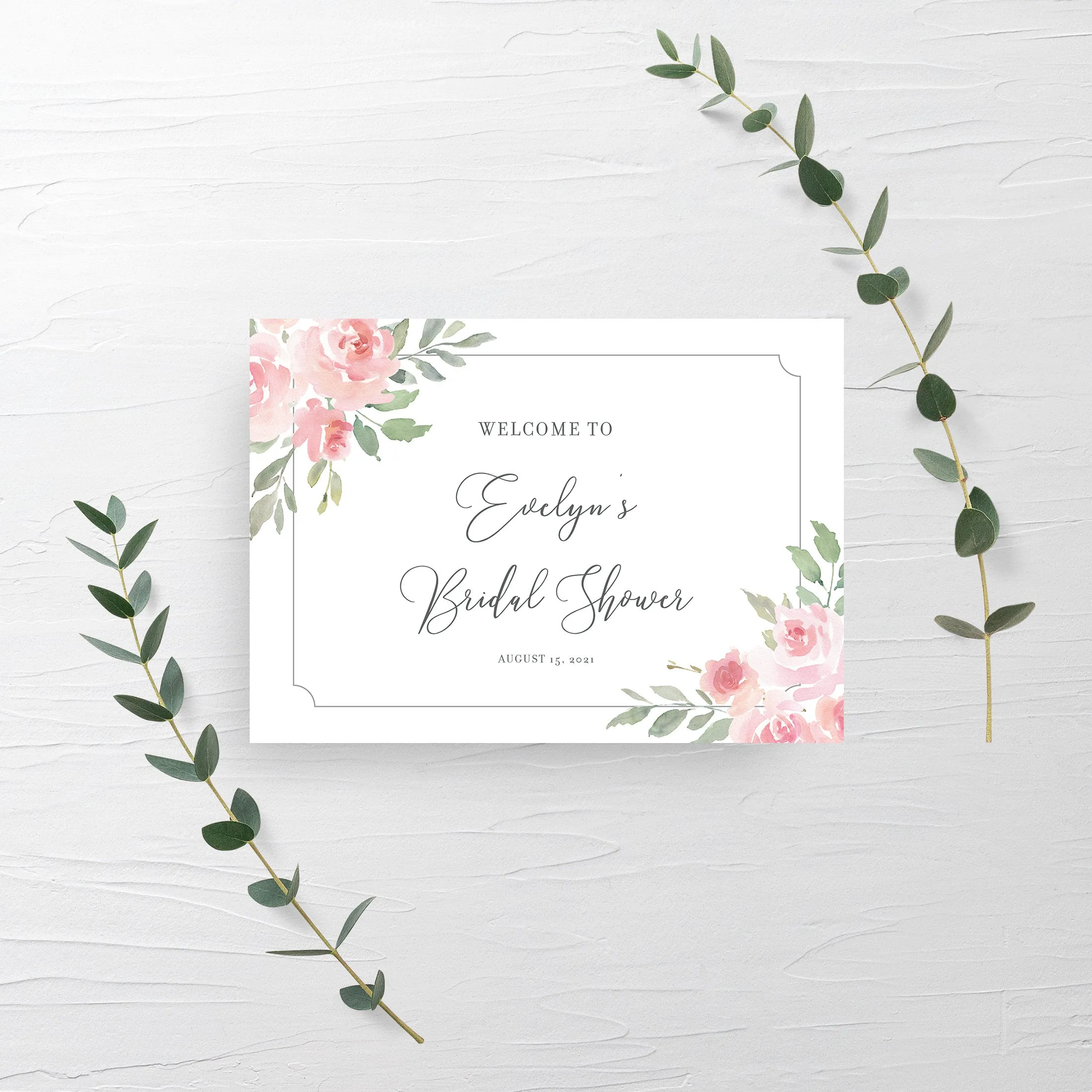 Blush Pink Floral Bridal Shower Welcome Sign Template, Printable Large Welcome Sign, Editable INSTANT DOWNLOAD - FR100