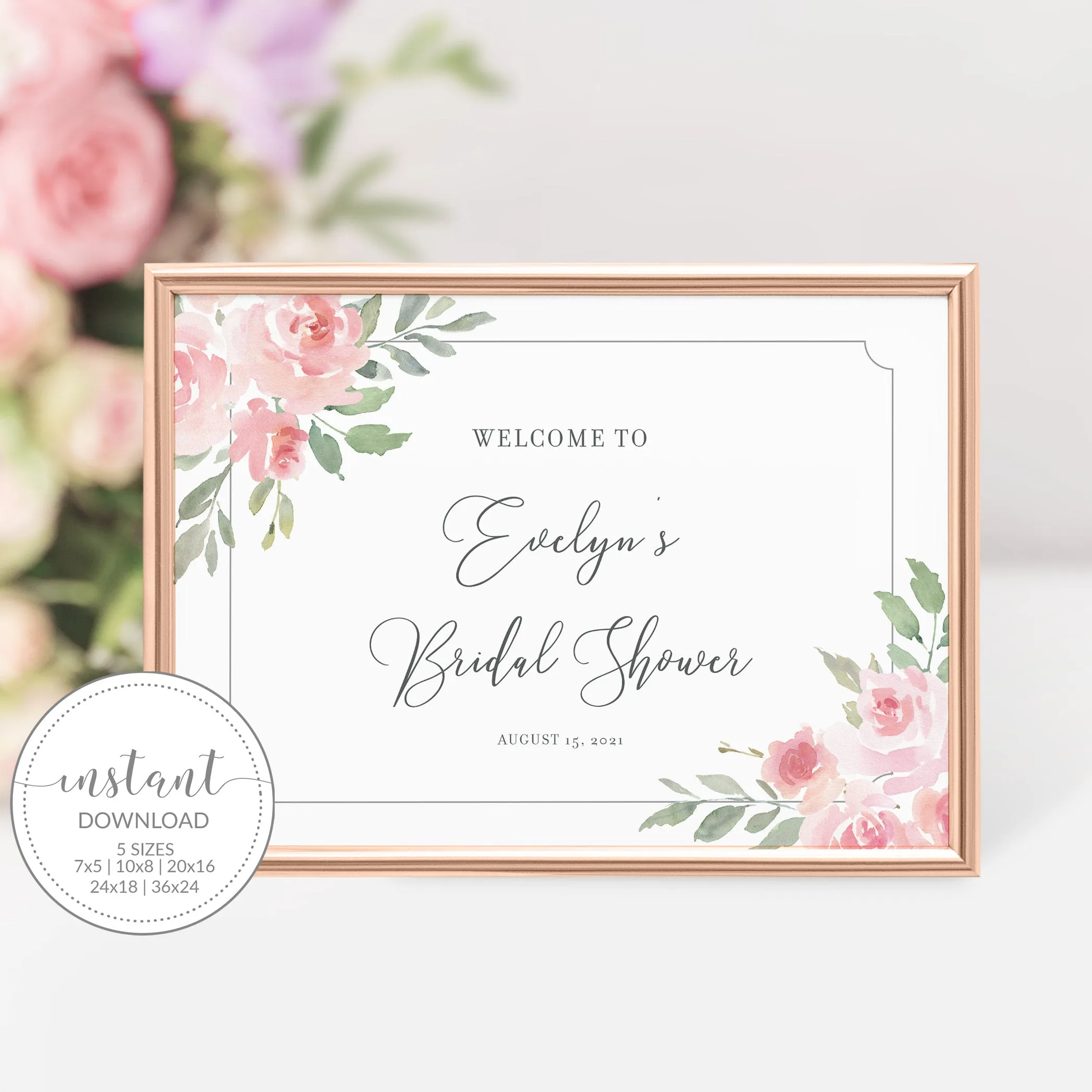 Blush Pink Floral Bridal Shower Welcome Sign Template, Printable Large Welcome Sign, Editable INSTANT DOWNLOAD - FR100