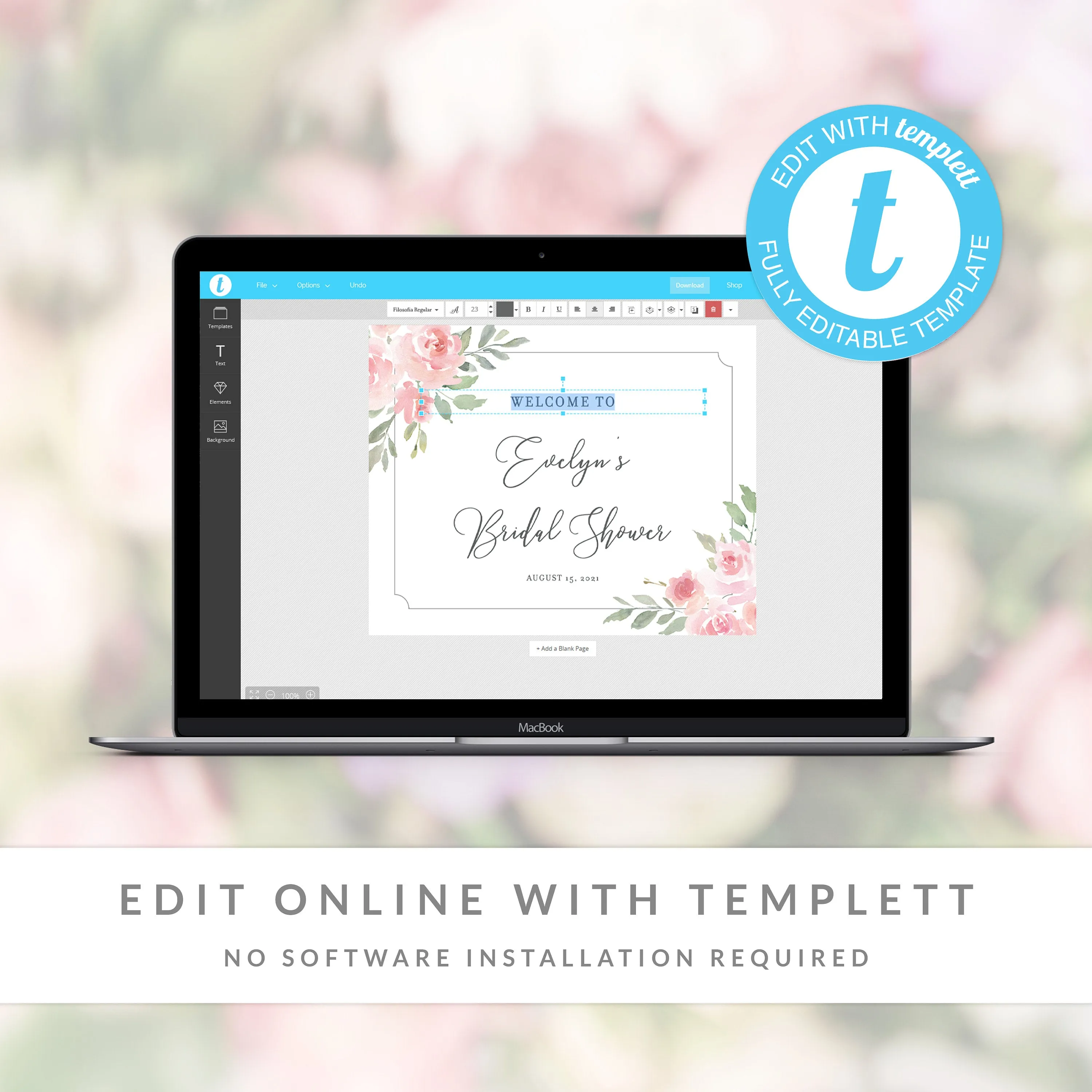 Blush Pink Floral Bridal Shower Welcome Sign Template, Printable Large Welcome Sign, Editable INSTANT DOWNLOAD - FR100