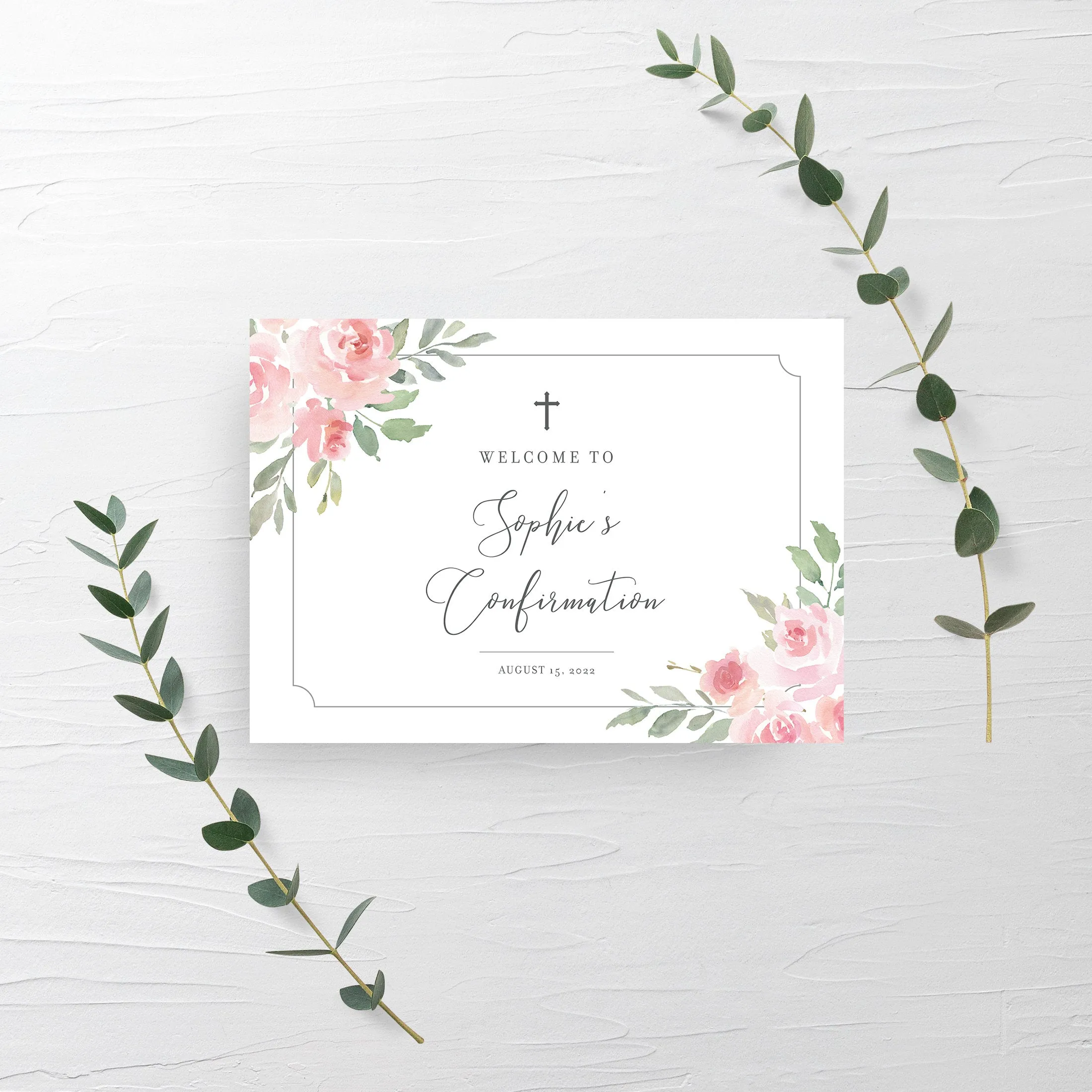 Blush Pink Floral Confirmation Welcome Sign Template, Printable Large Welcome Sign, Editable INSTANT DOWNLOAD - FR100