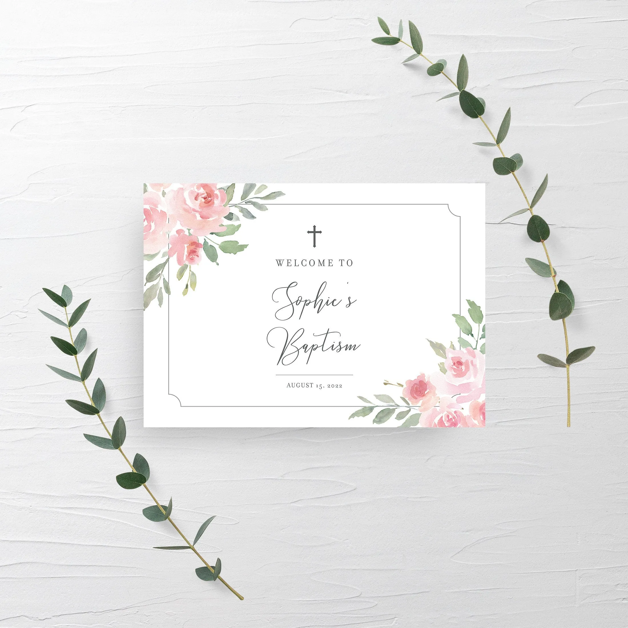 Blush Pink Floral Girl Baptism Welcome Sign Template, Printable Large Welcome Sign, Editable INSTANT DOWNLOAD - FR100