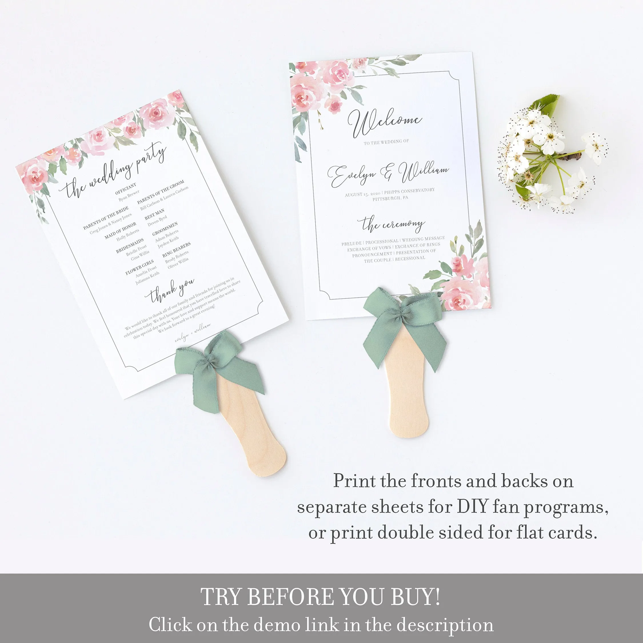 Blush Pink Floral Wedding Ceremony Program Template, Printable, Editable INSTANT DOWNLOAD - FR100