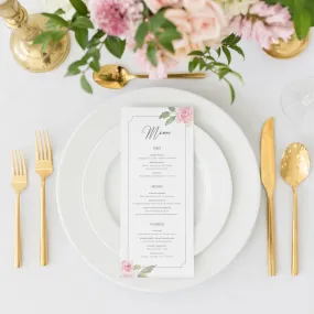 Blush Pink Floral Wedding Menu Template, Printable, Editable INSTANT DOWNLOAD - FR100