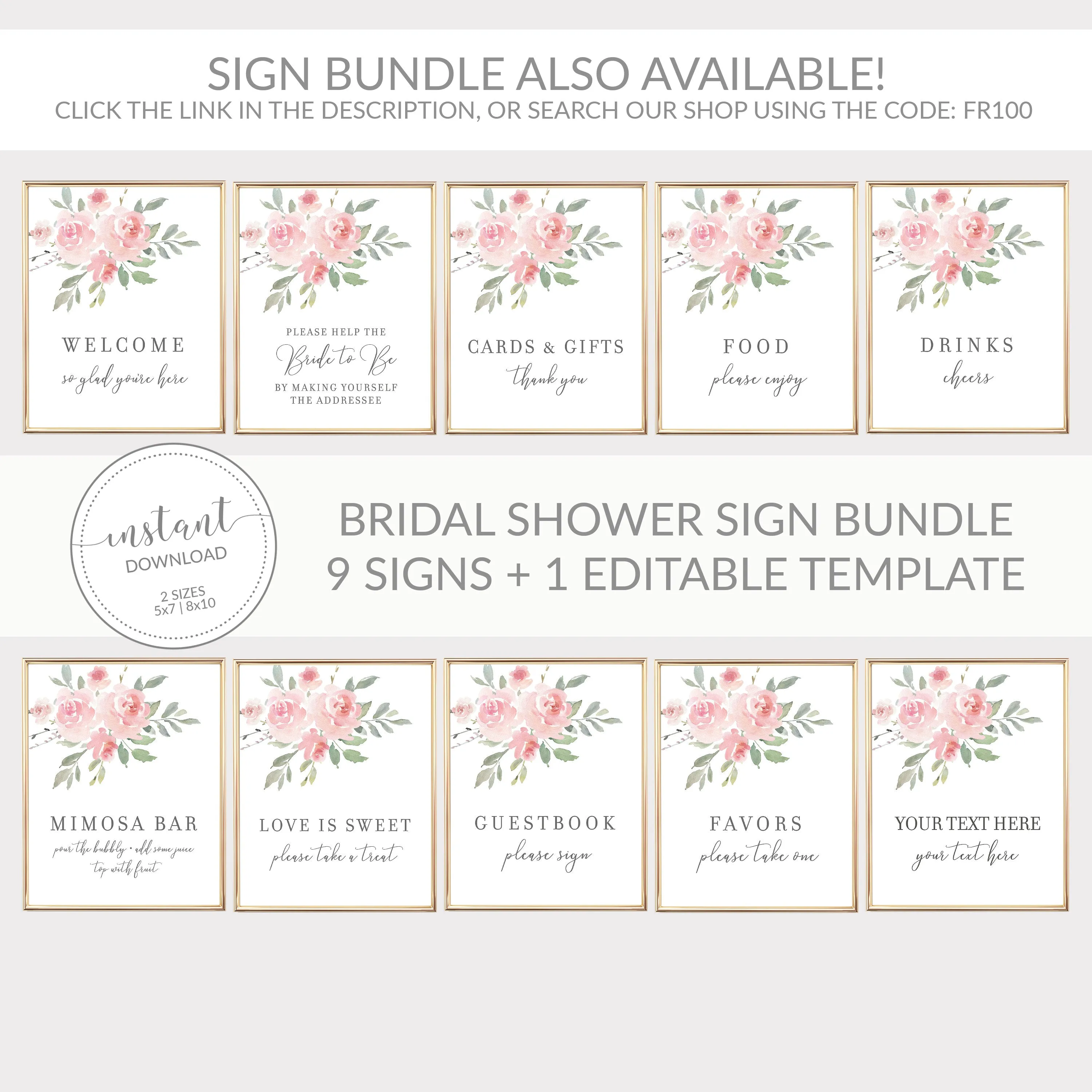 Blush Pink Floral Wedding Rehearsal Dinner Welcome Sign Template, Printable Large Wedding Welcome Sign, Editable INSTANT DOWNLOAD - FR100