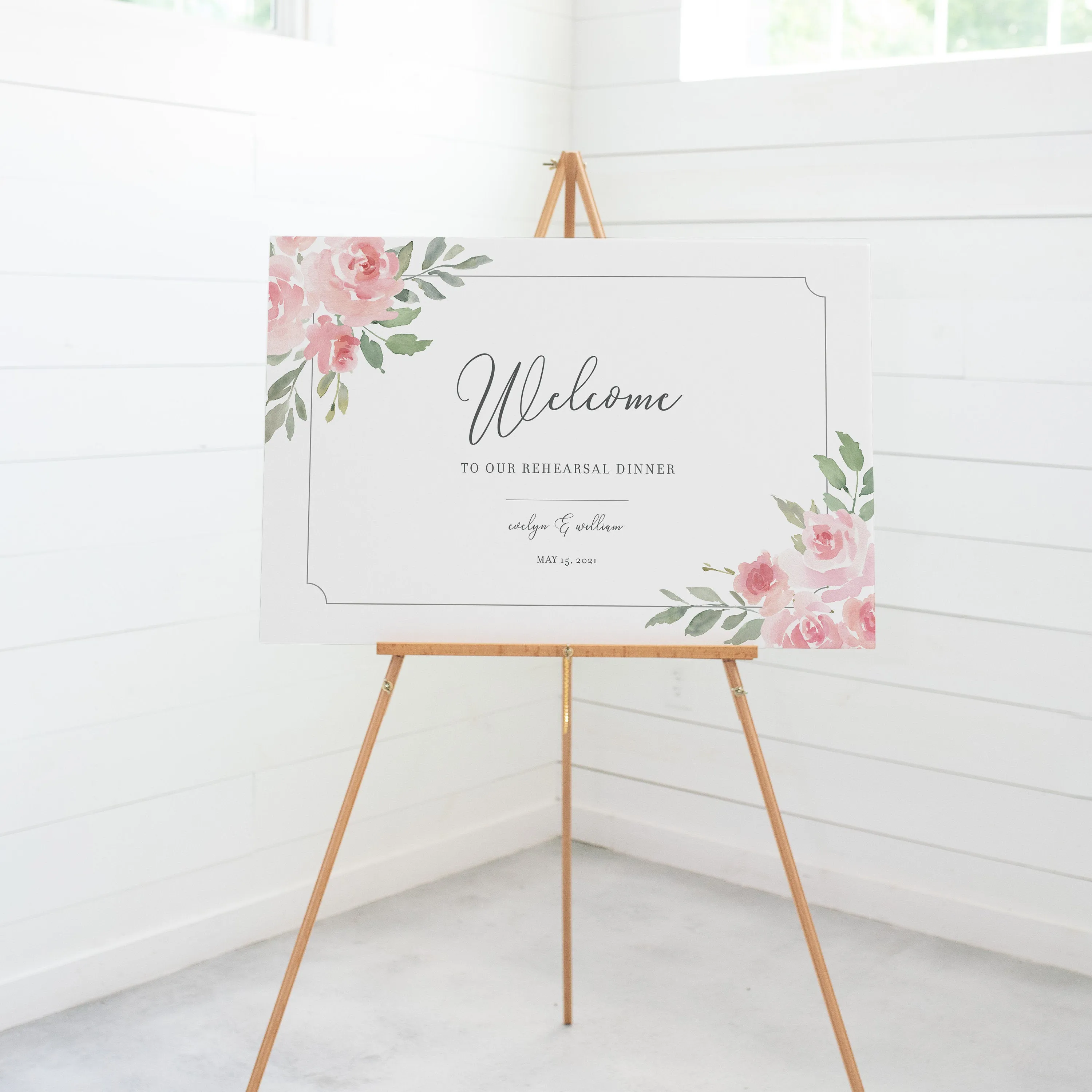 Blush Pink Floral Wedding Rehearsal Dinner Welcome Sign Template, Printable Large Wedding Welcome Sign, Editable INSTANT DOWNLOAD - FR100
