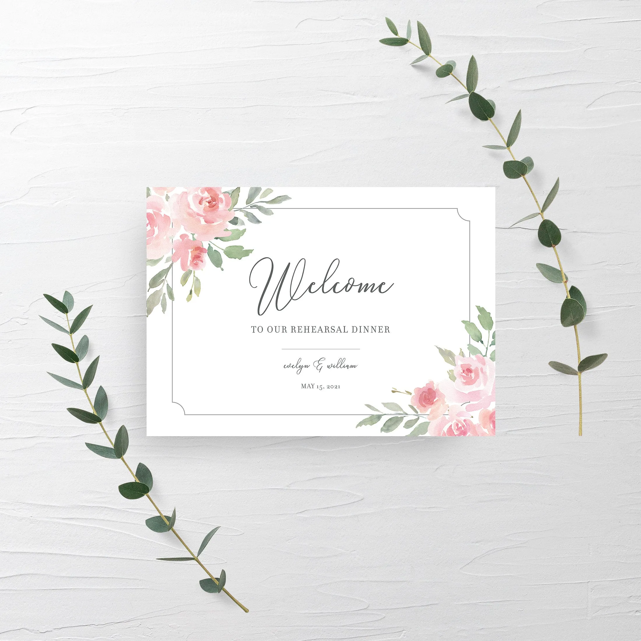 Blush Pink Floral Wedding Rehearsal Dinner Welcome Sign Template, Printable Large Wedding Welcome Sign, Editable INSTANT DOWNLOAD - FR100