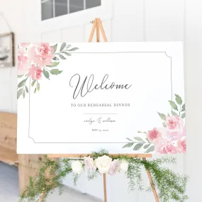 Blush Pink Floral Wedding Rehearsal Dinner Welcome Sign Template, Printable Large Wedding Welcome Sign, Editable INSTANT DOWNLOAD - FR100