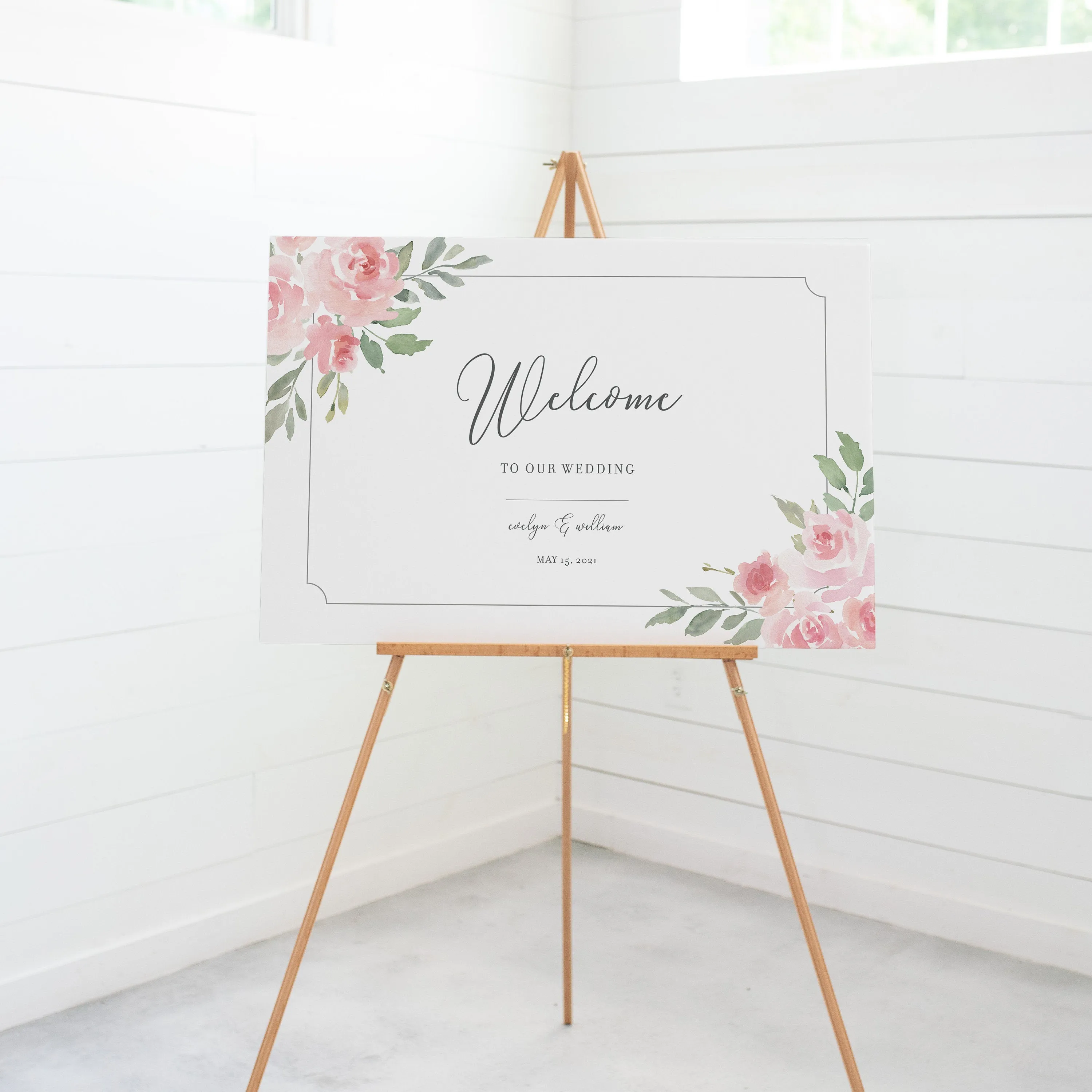 Blush Pink Floral Welcome To Our Wedding Sign Template, Printable Large Wedding Welcome Sign, Editable INSTANT DOWNLOAD - FR100