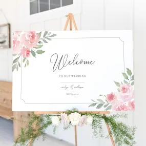 Blush Pink Floral Welcome To Our Wedding Sign Template, Printable Large Wedding Welcome Sign, Editable INSTANT DOWNLOAD - FR100