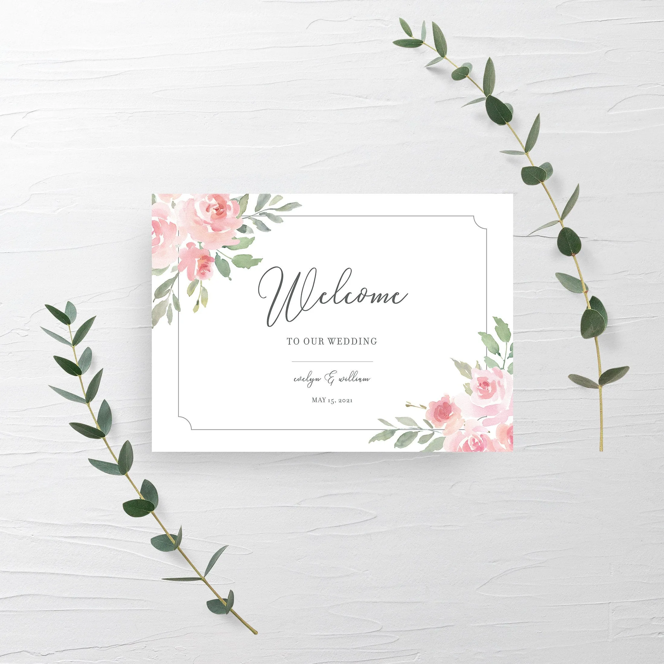 Blush Pink Floral Welcome To Our Wedding Sign Template, Printable Large Wedding Welcome Sign, Editable INSTANT DOWNLOAD - FR100