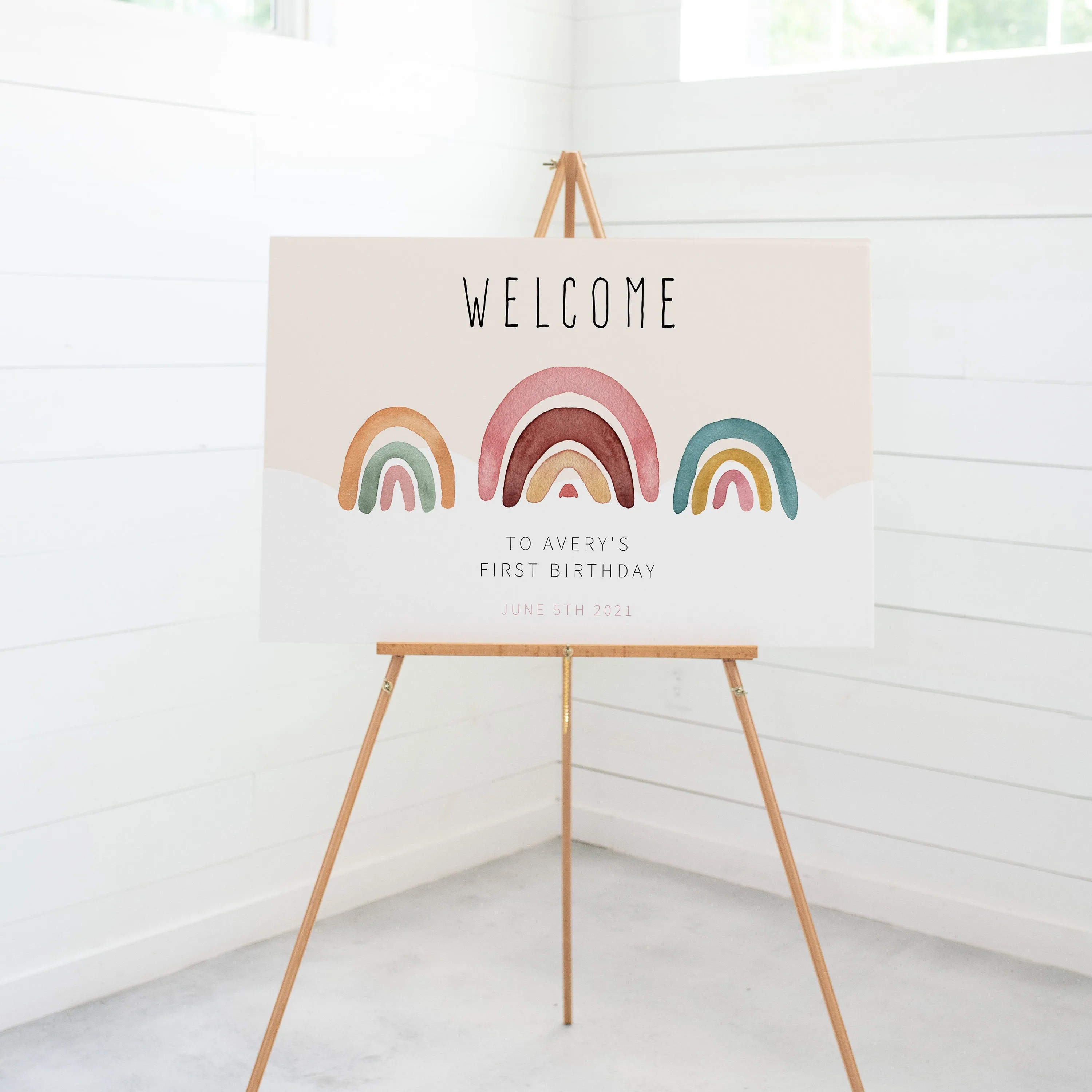 Boho Rainbow Party Welcome Sign Template, Printable Large Watercolor Rainbow Welcome Sign, Editable INSTANT DOWNLOAD - R100