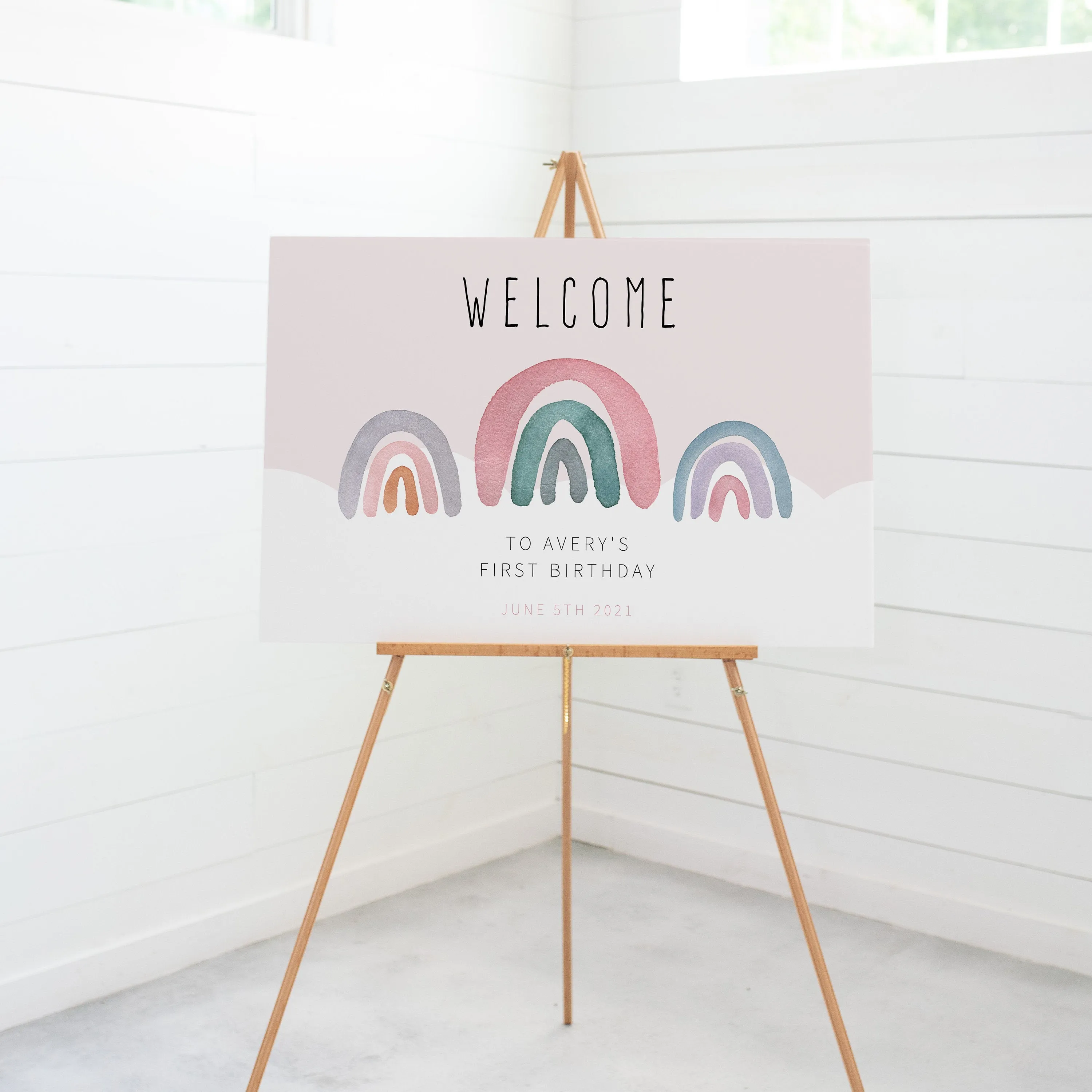 Boho Rainbow Party Welcome Sign Template, Printable Large Watercolor Rainbow Welcome Sign, Editable INSTANT DOWNLOAD - R100