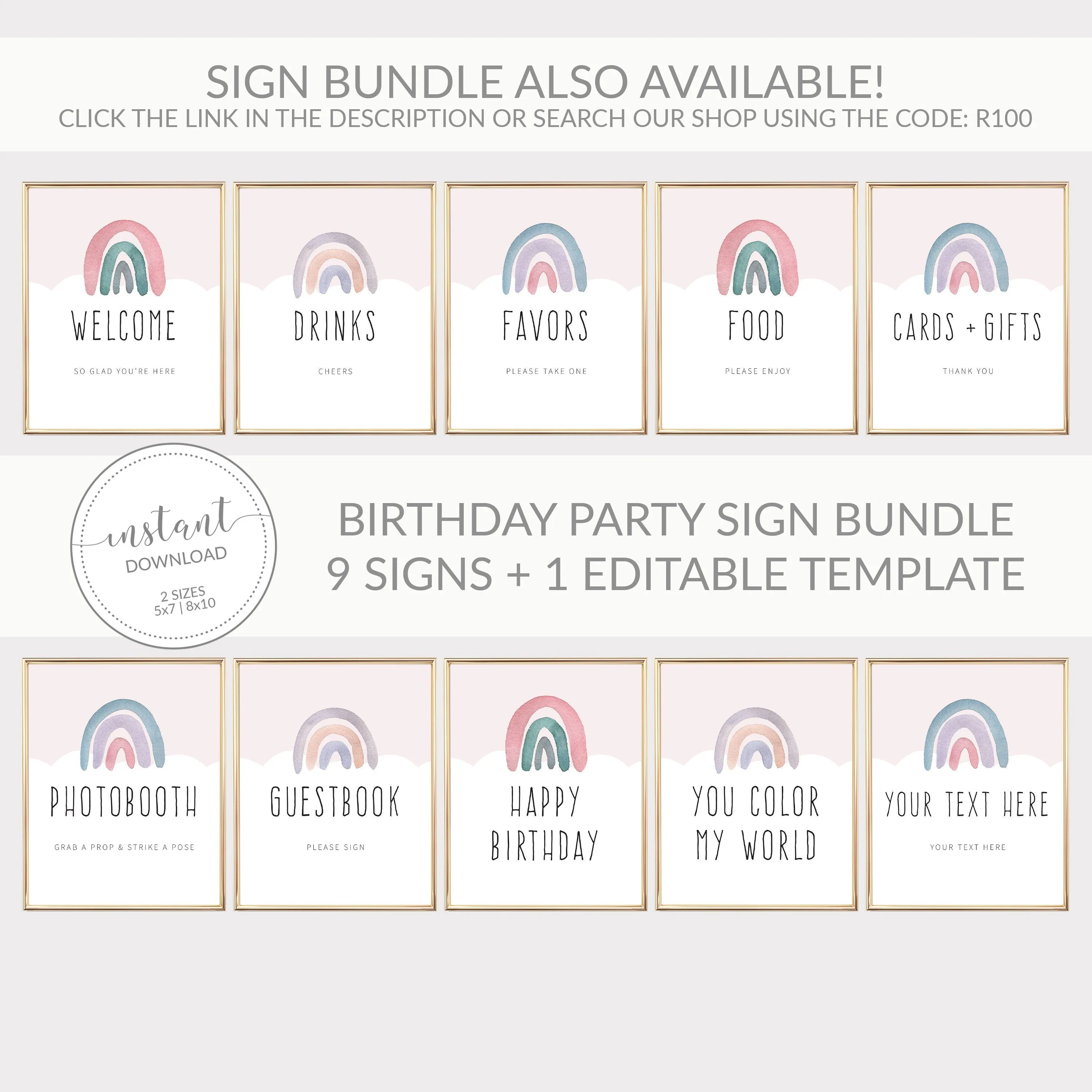 Boho Rainbow Party Welcome Sign Template, Printable Large Watercolor Rainbow Welcome Sign, Editable INSTANT DOWNLOAD - R100