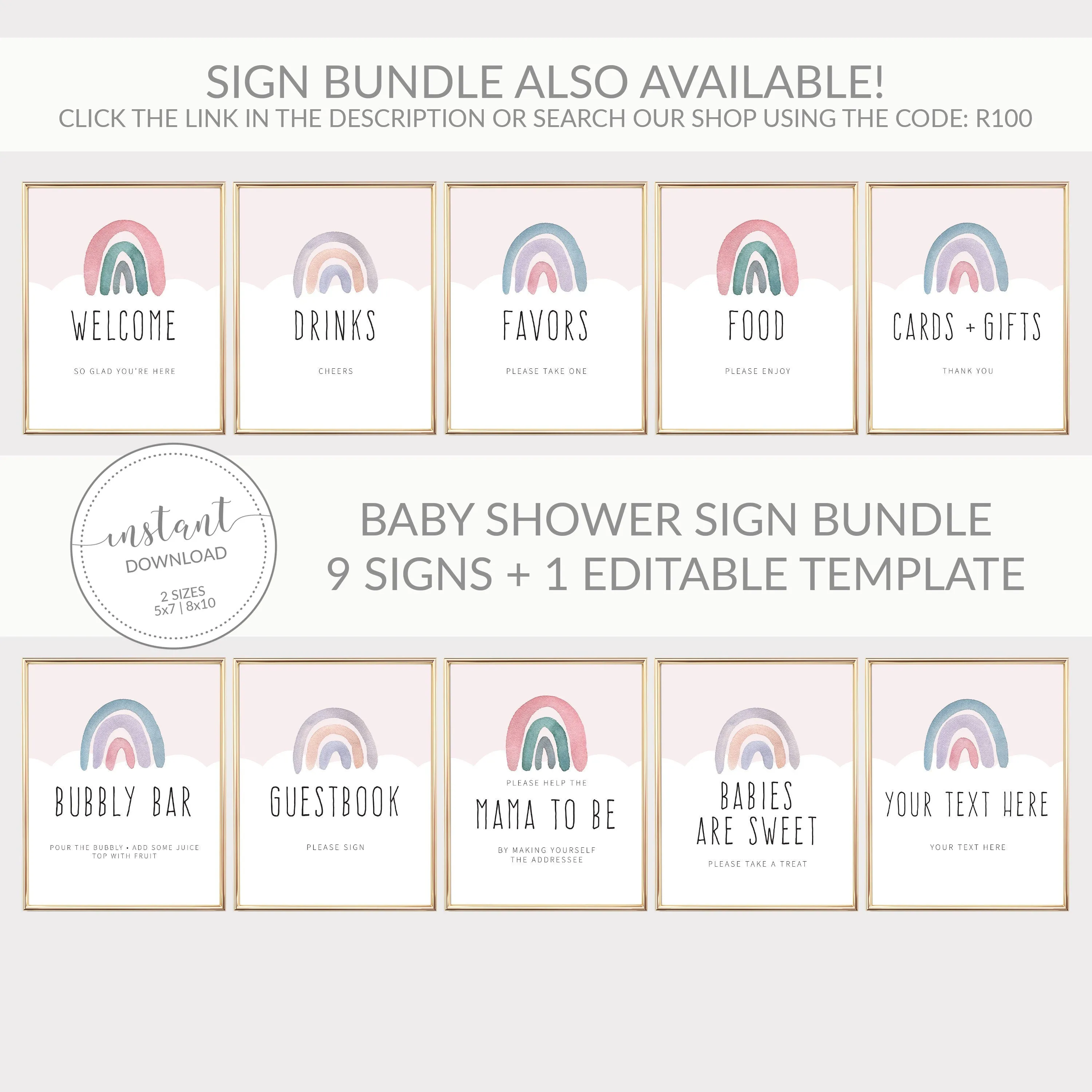 Boho Rainbow Thank You Card Template, Printable Watercolor Rainbow Thank You Note, Baby Shower Thank You Card, Folded and Flat 5X3.5 5X3.5, Editable INSTANT DOWNLOAD - R100