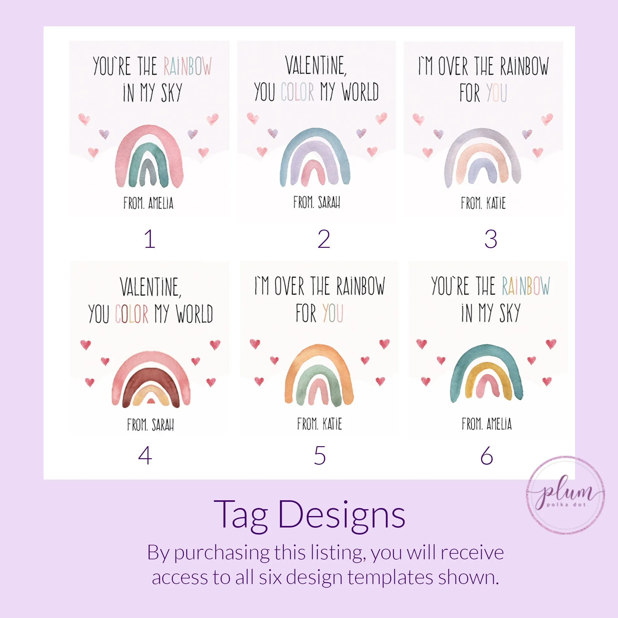 Boho Rainbow Valentine Card Template for Hair Scrunchies, Printable Pastel Rainbow Valentine Scrunchie Tag, Editable INSTANT DOWNLOAD - R100