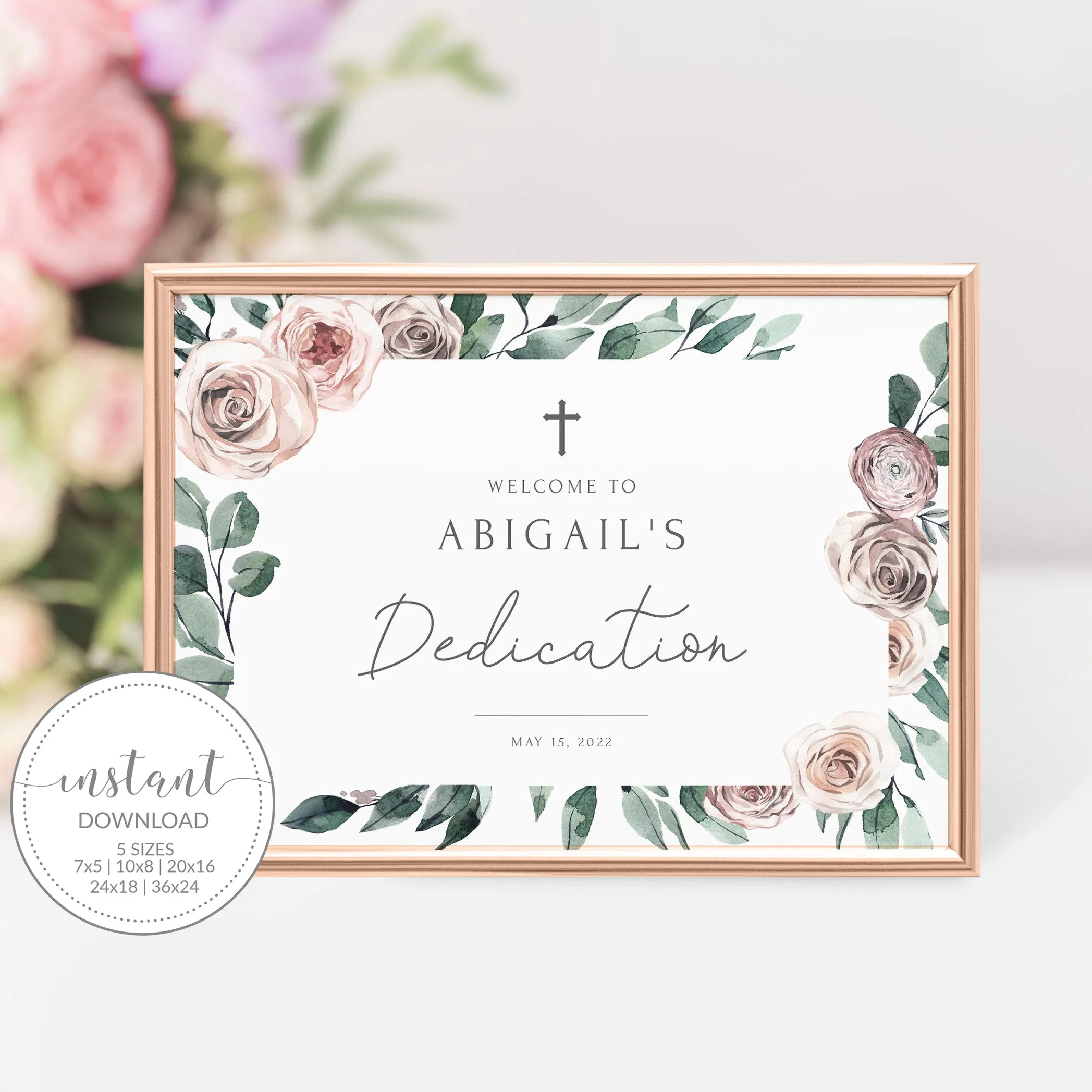 Boho Rose Baby Girl Dedication Welcome Sign Template, Printable Large Welcome Sign, Editable INSTANT DOWNLOAD - BR100