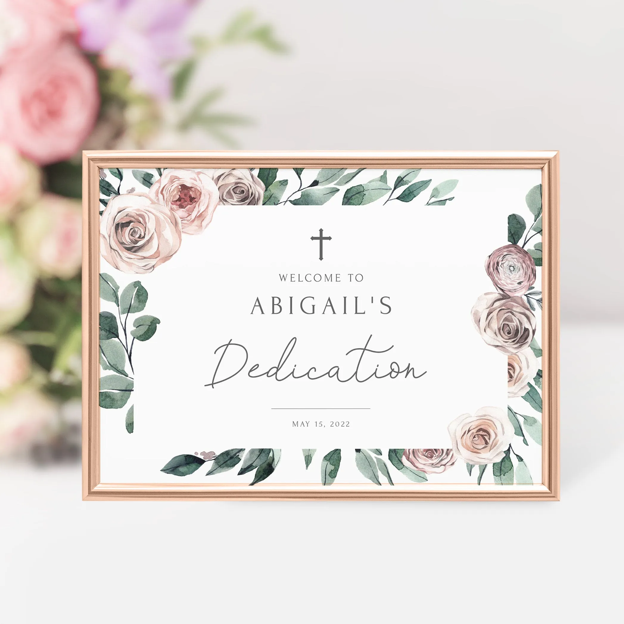 Boho Rose Baby Girl Dedication Welcome Sign Template, Printable Large Welcome Sign, Editable INSTANT DOWNLOAD - BR100