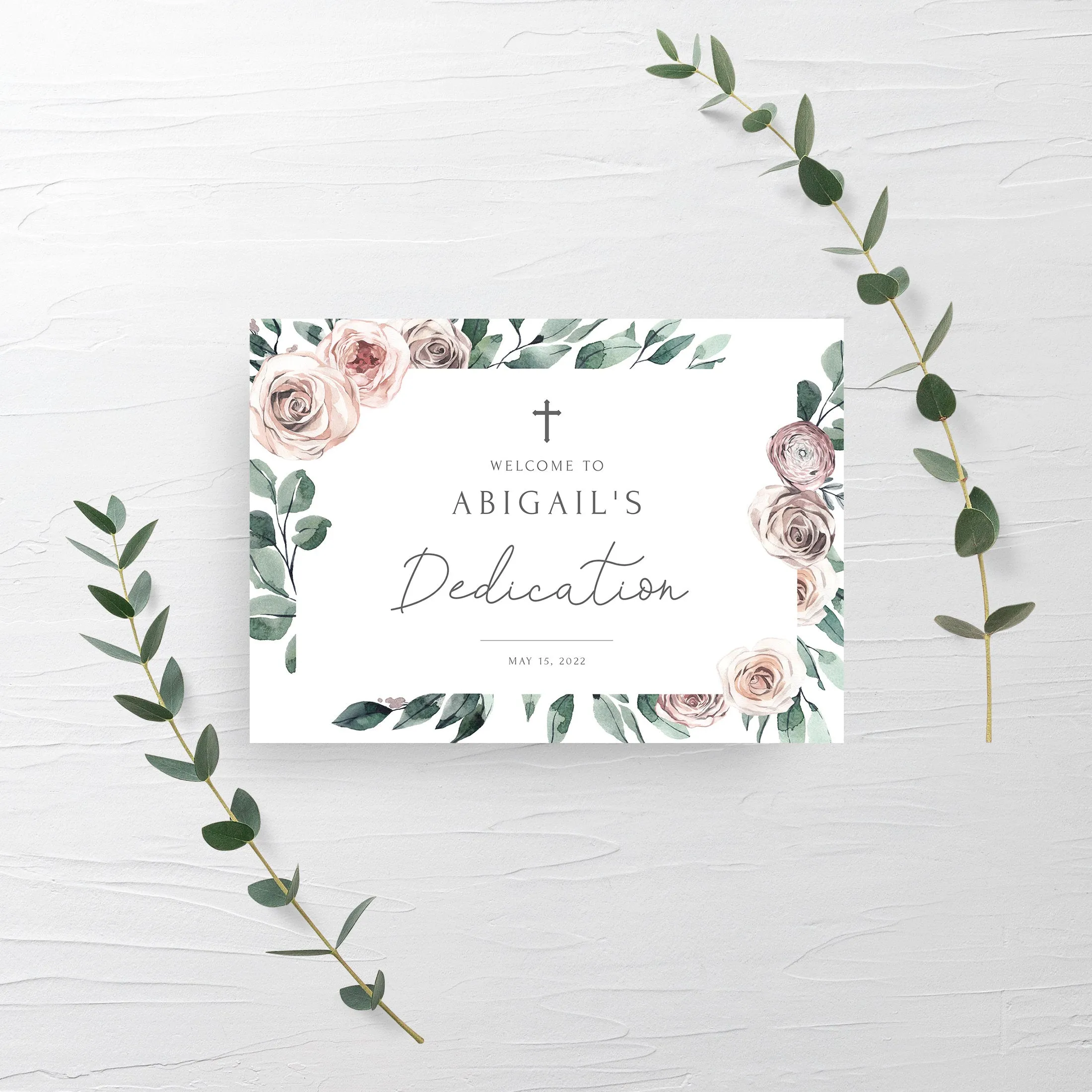 Boho Rose Baby Girl Dedication Welcome Sign Template, Printable Large Welcome Sign, Editable INSTANT DOWNLOAD - BR100