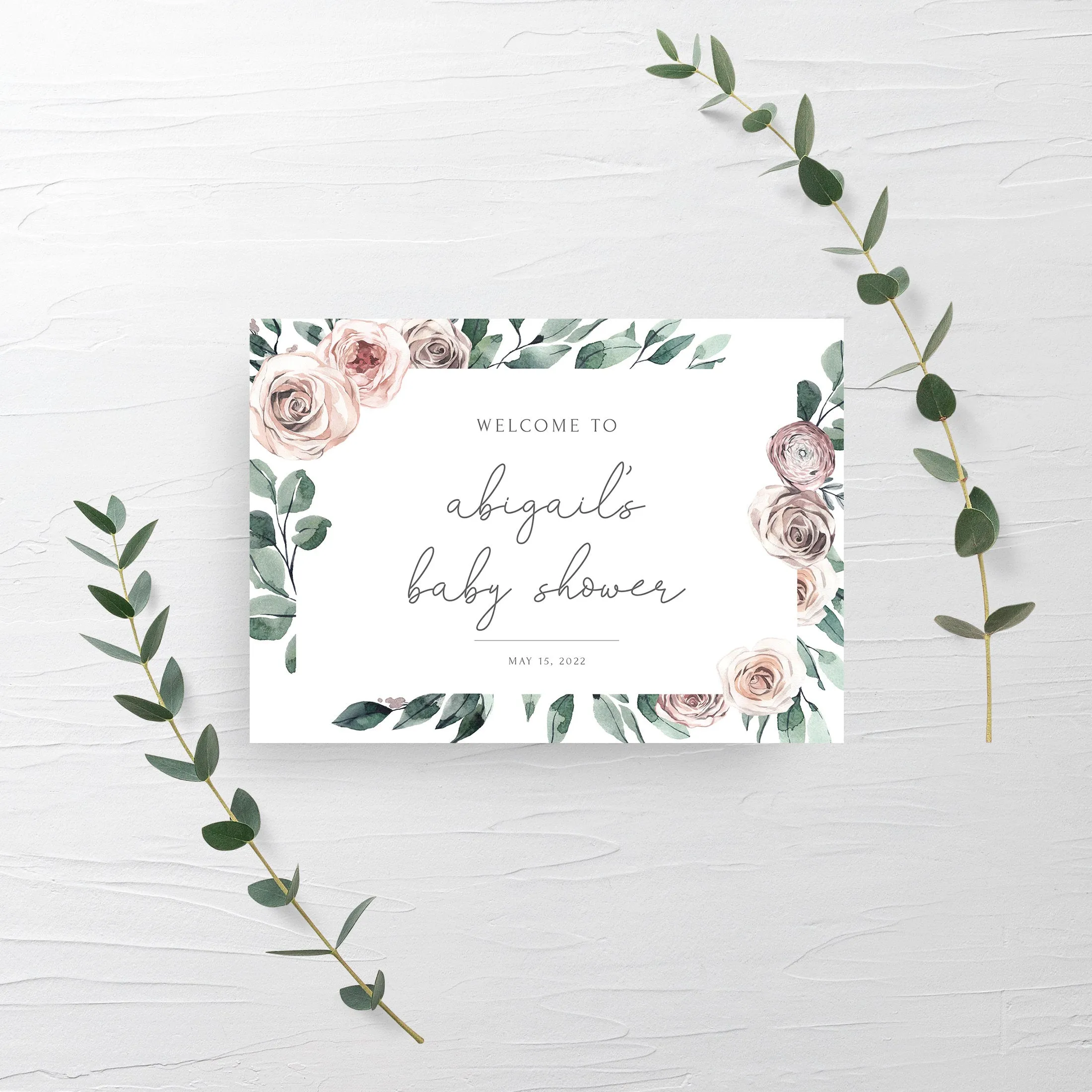 Boho Rose Baby Girl Shower Welcome Sign Template, Printable Large Welcome Sign, Editable INSTANT DOWNLOAD - BR100
