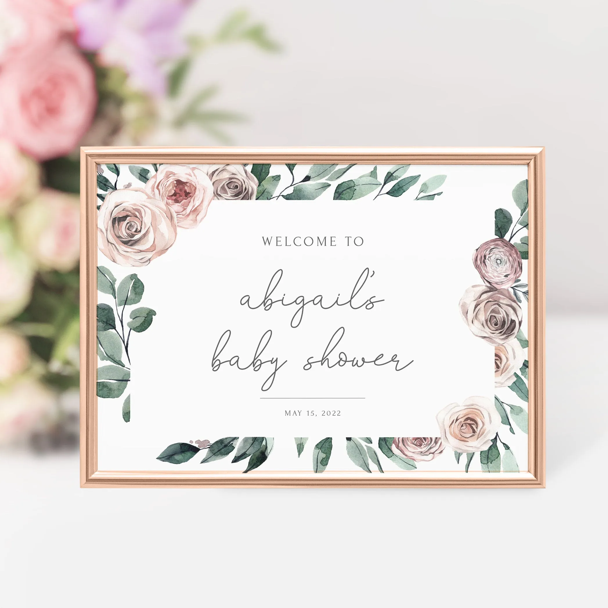 Boho Rose Baby Girl Shower Welcome Sign Template, Printable Large Welcome Sign, Editable INSTANT DOWNLOAD - BR100