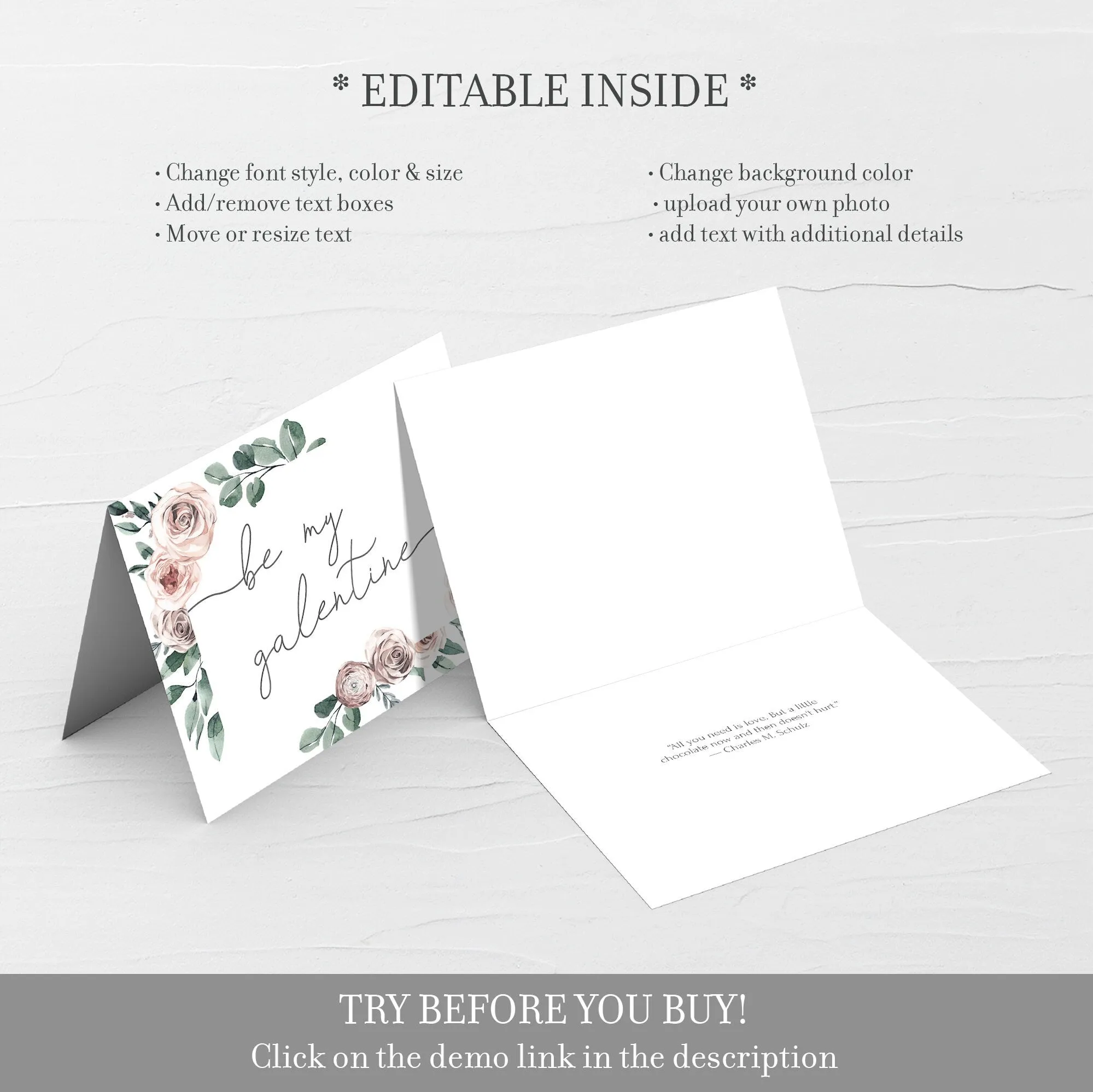 Boho Rose Be My Galentine Card Card Template, Printable Galentines Day Card, Editable INSTANT DOWNLOAD - BR100