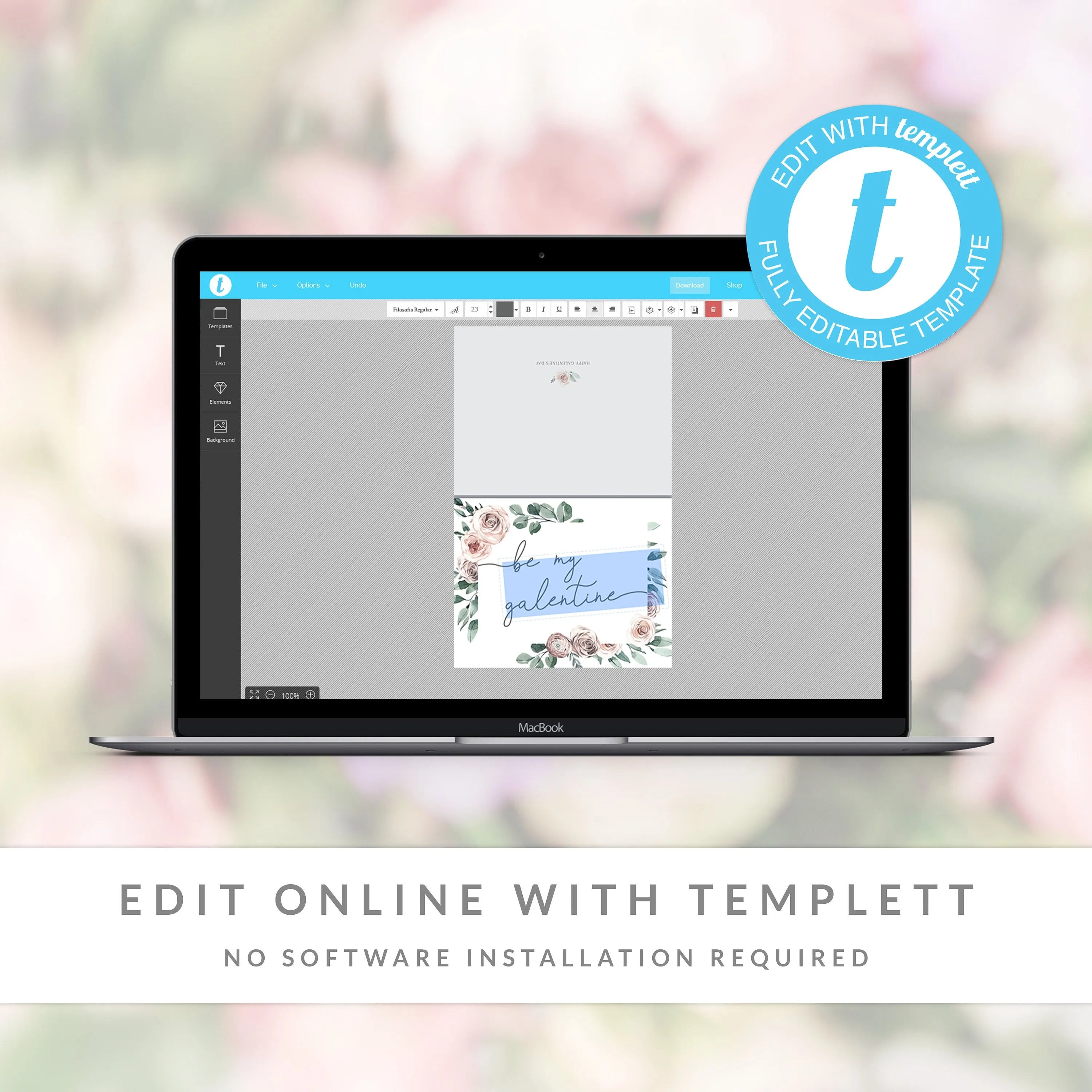 Boho Rose Be My Galentine Card Card Template, Printable Galentines Day Card, Editable INSTANT DOWNLOAD - BR100