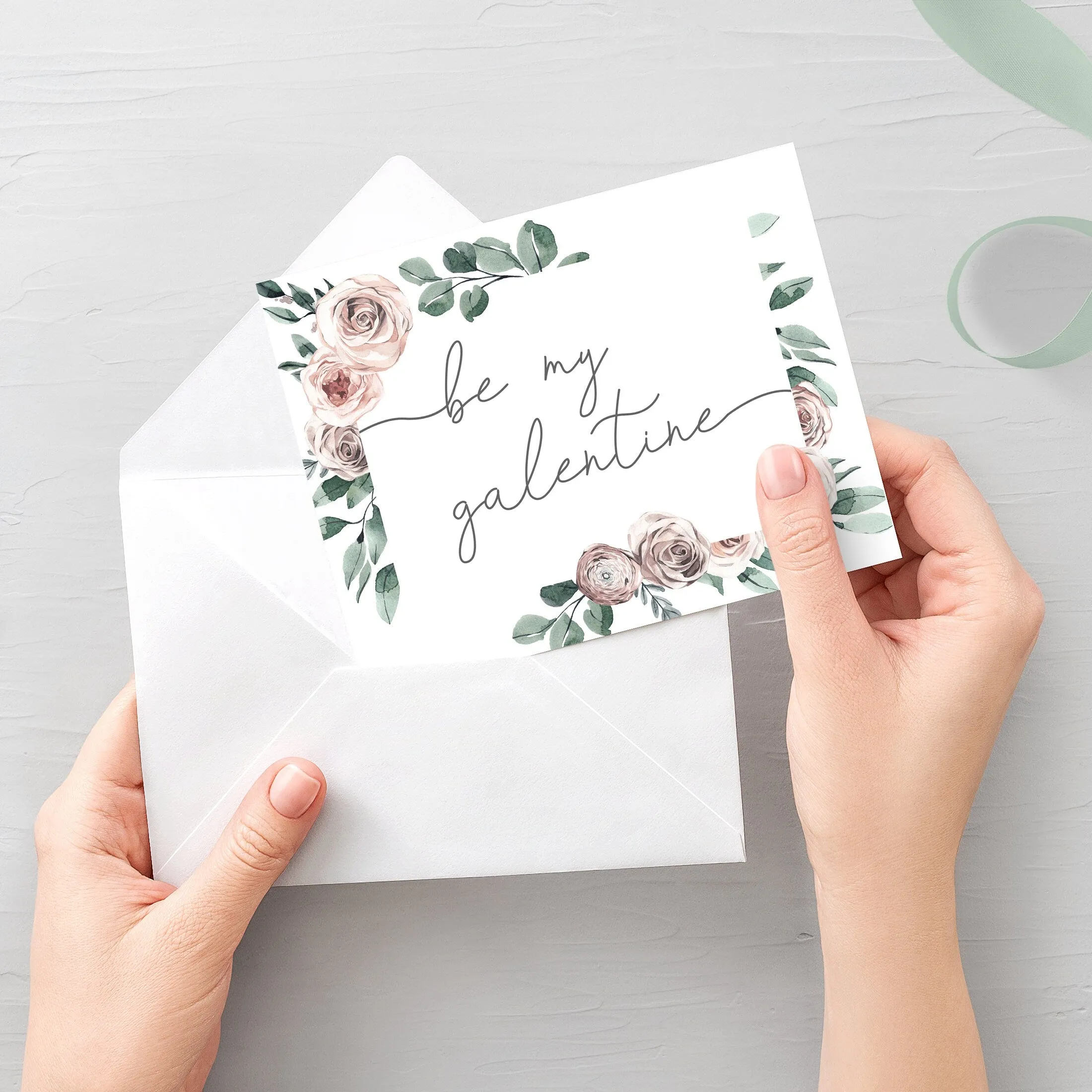 Boho Rose Be My Galentine Card Card Template, Printable Galentines Day Card, Editable INSTANT DOWNLOAD - BR100