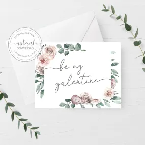 Boho Rose Be My Galentine Card Card Template, Printable Galentines Day Card, Editable INSTANT DOWNLOAD - BR100