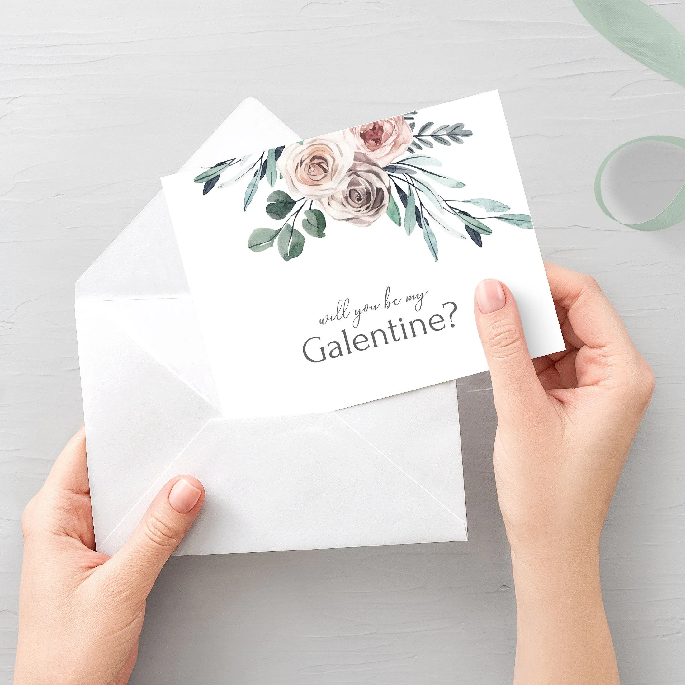 Boho Rose Be My Galentines Day Card Template, Printable Galentines Day Card, Editable INSTANT DOWNLOAD - BR100