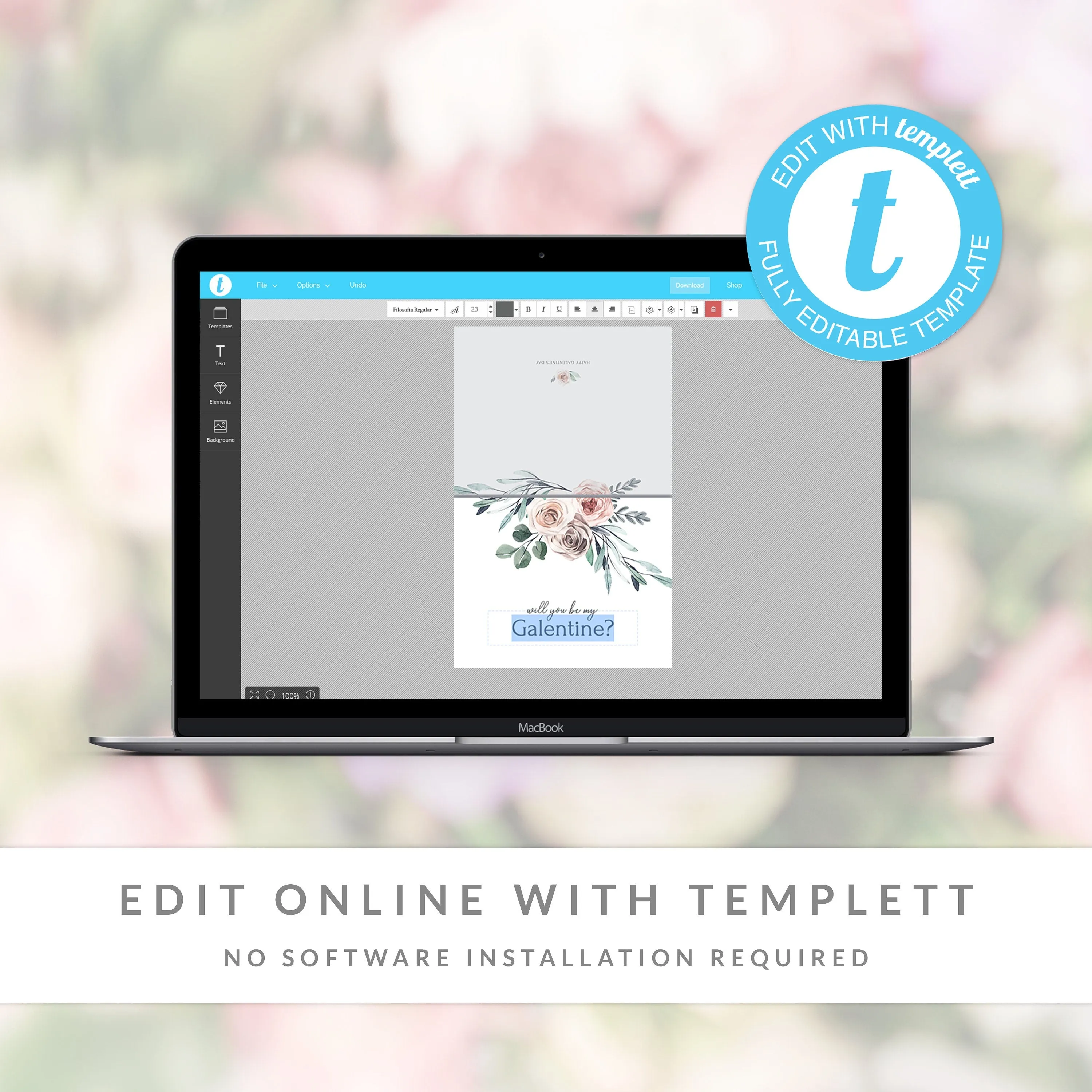 Boho Rose Be My Galentines Day Card Template, Printable Galentines Day Card, Editable INSTANT DOWNLOAD - BR100