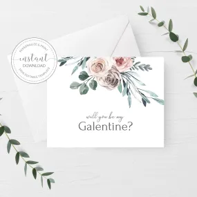 Boho Rose Be My Galentines Day Card Template, Printable Galentines Day Card, Editable INSTANT DOWNLOAD - BR100
