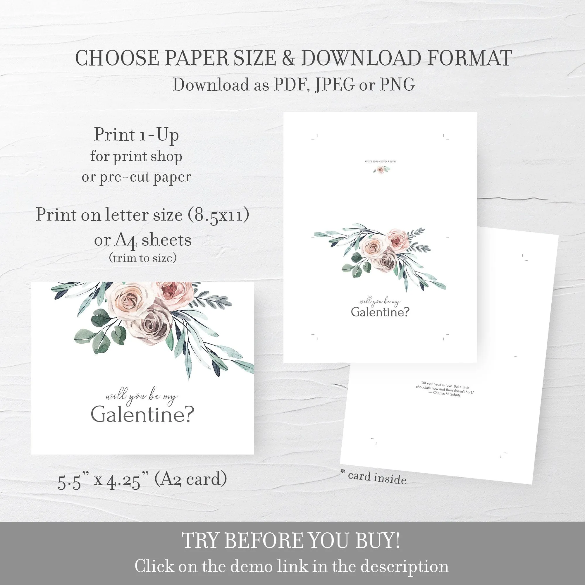 Boho Rose Be My Galentines Day Card Template, Printable Galentines Day Card, Editable INSTANT DOWNLOAD - BR100