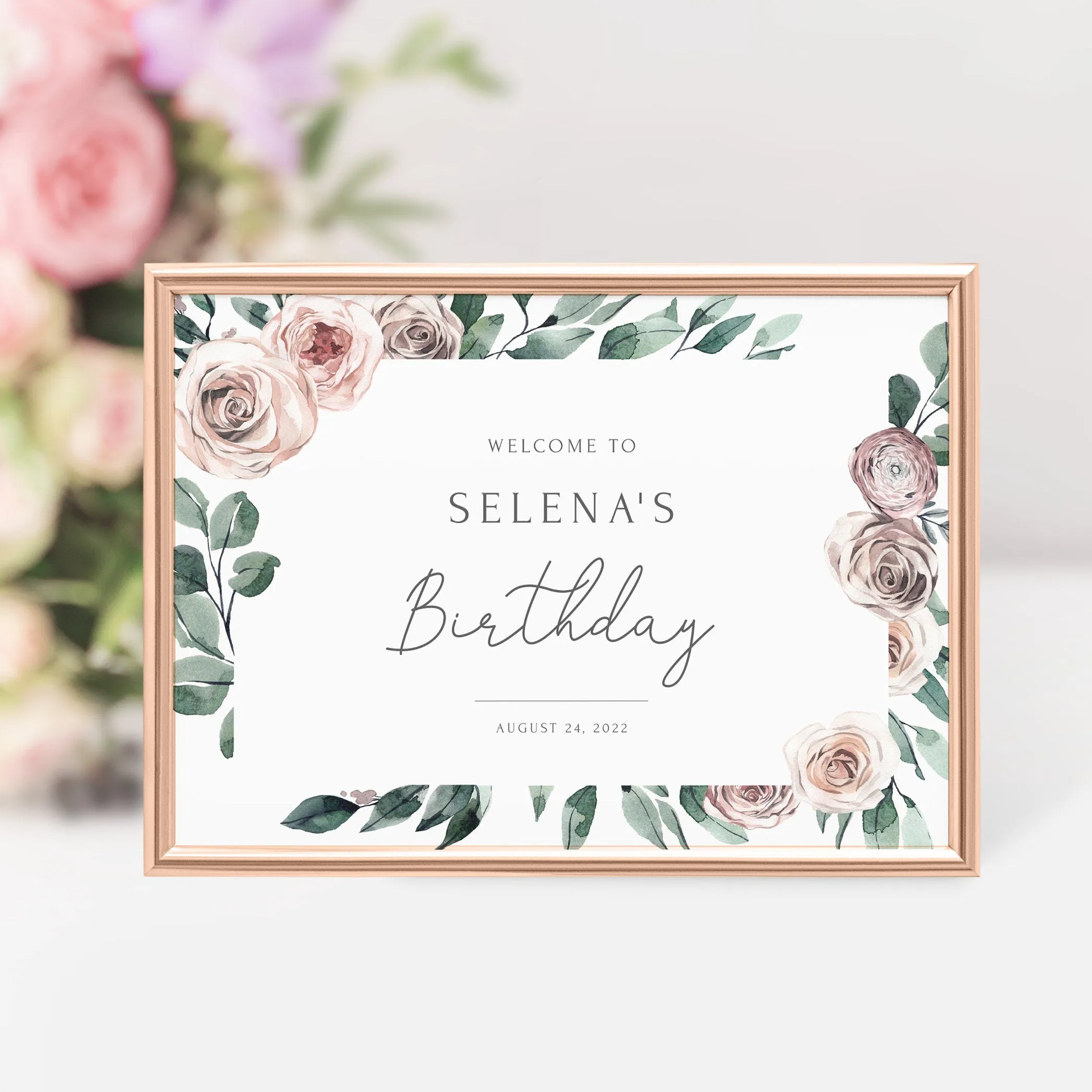 Boho Rose Birthday Party Welcome Sign Template, Printable Large Welcome Sign, Editable INSTANT DOWNLOAD - BR100