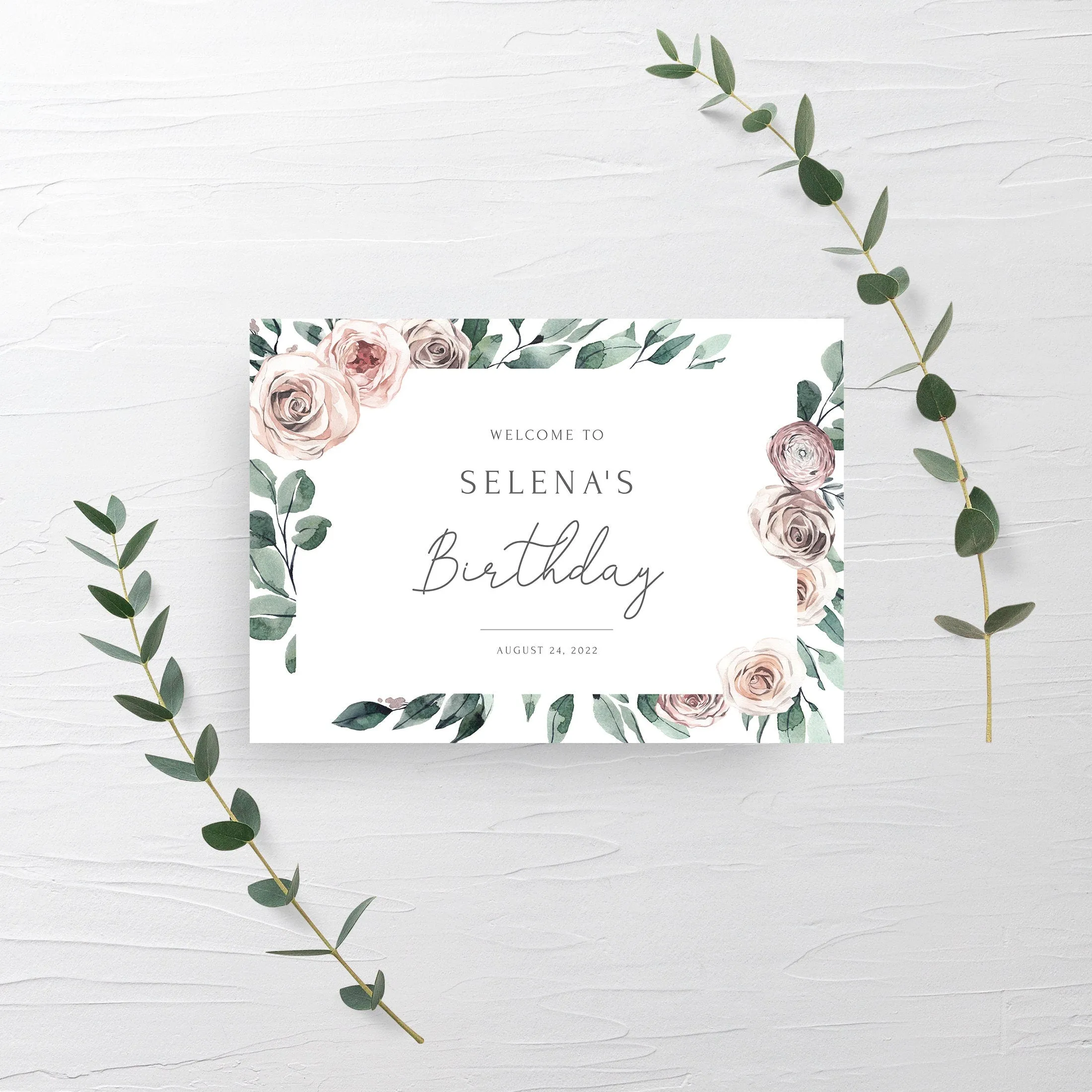 Boho Rose Birthday Party Welcome Sign Template, Printable Large Welcome Sign, Editable INSTANT DOWNLOAD - BR100